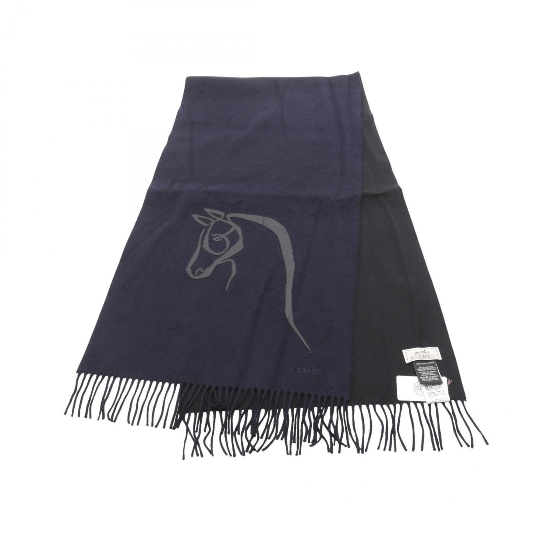 Hermes Hermès Cheval Otre scarf, cashmere, navy/black