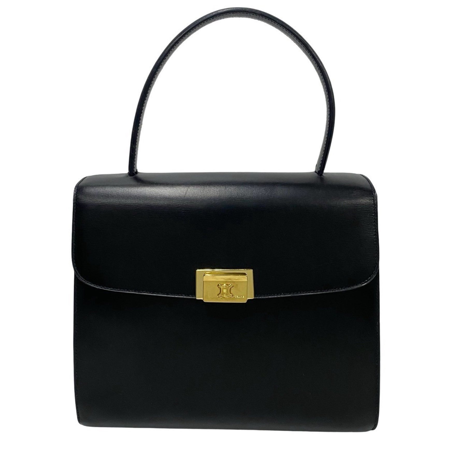 CELINE Triomphe Logo Hardware Calfskin Leather Handbag Mini Tote Bag 254-2