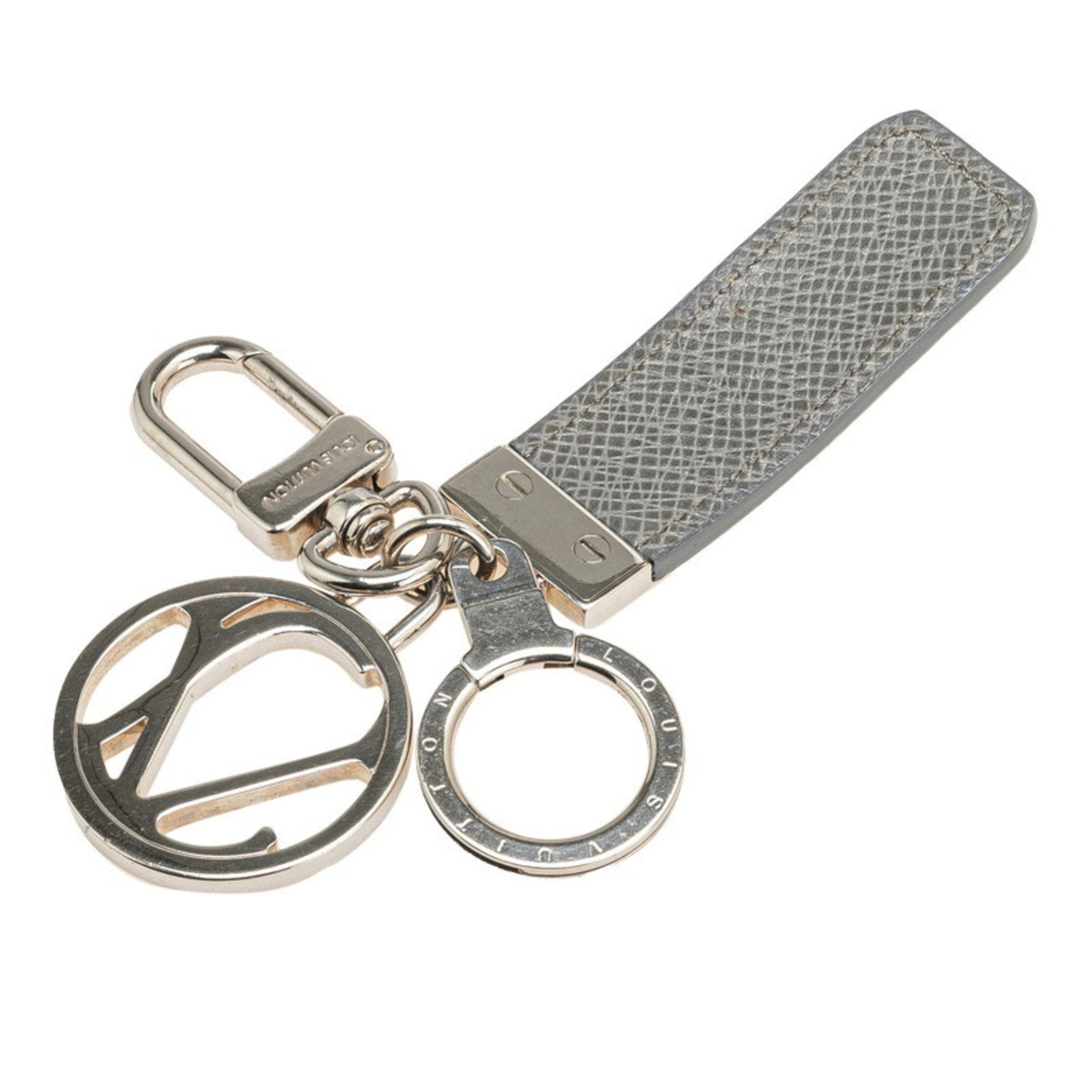 Louis Vuitton Taiga Porte-Clés LV Club Keychain Glacier Gray Metal Leather LOUIS VUITTON
