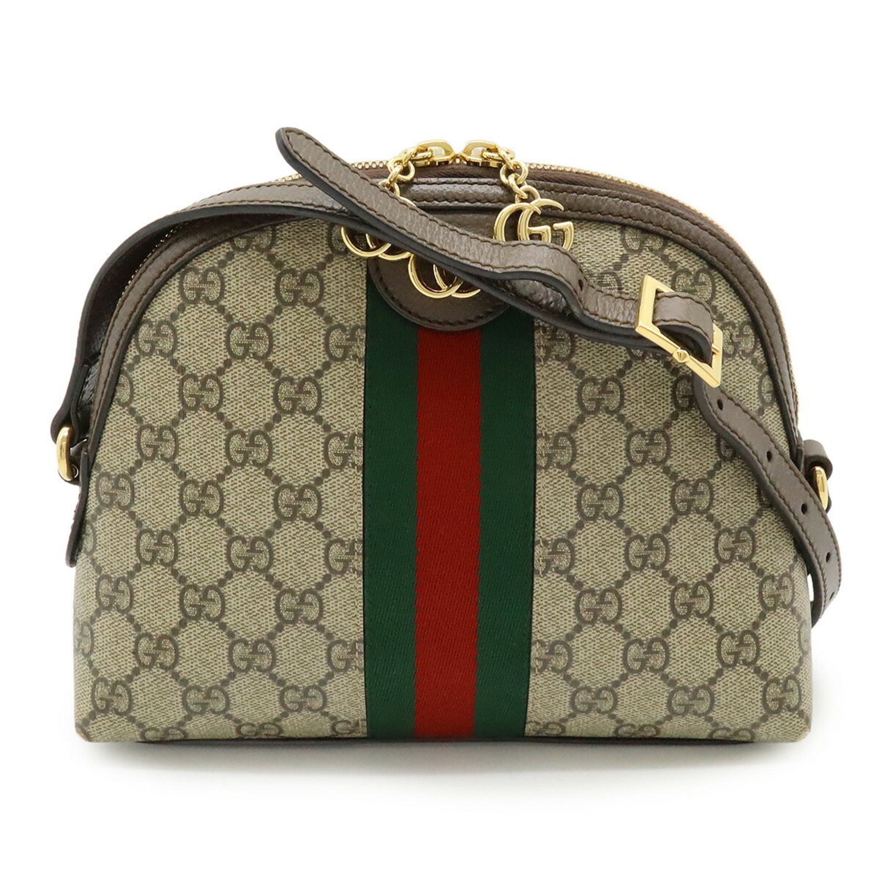 GUCCI Ophidia Small GG Supreme Sherry Line Shoulder Bag Pochette in PVC and Leather, Beige Mocha Brown