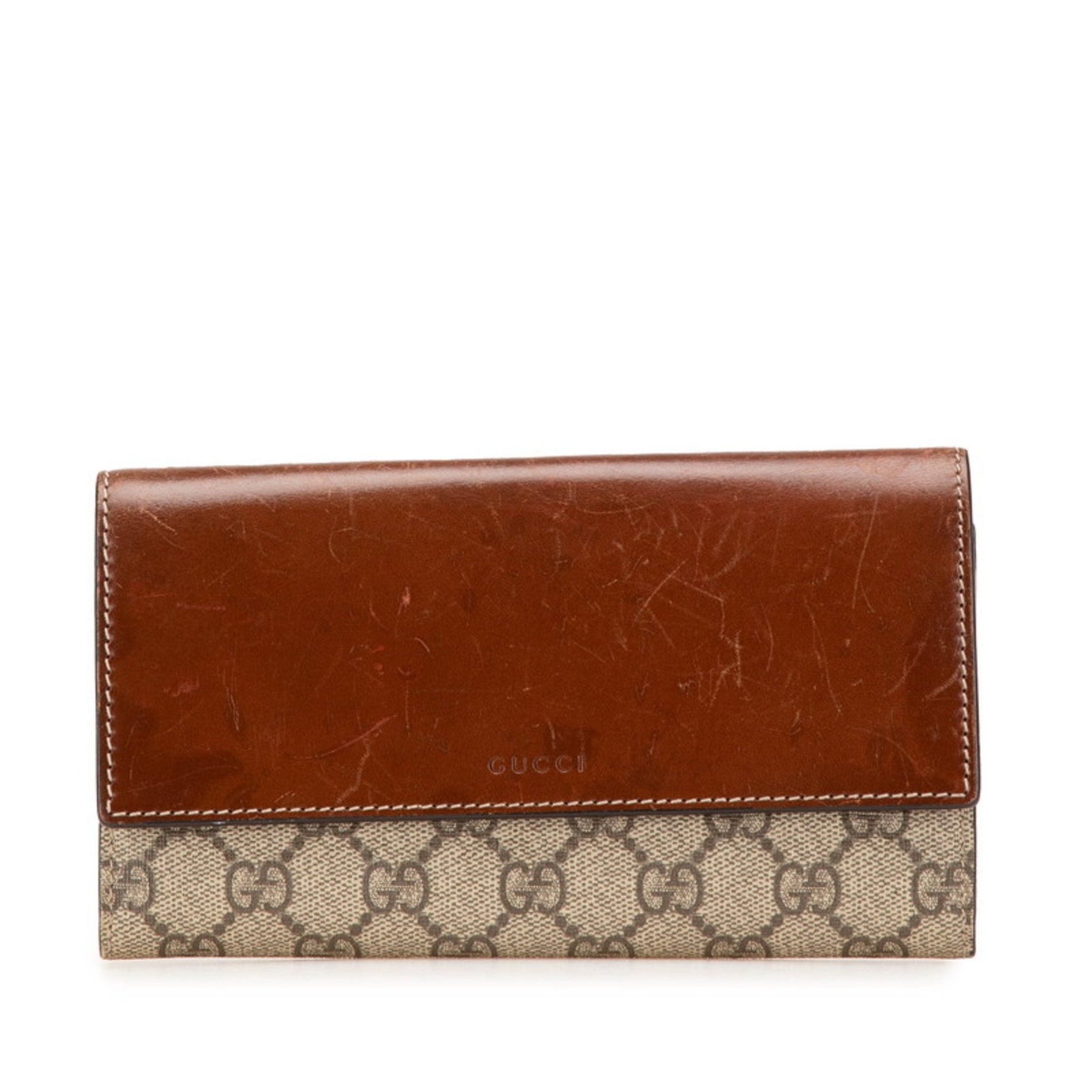 Gucci GG Supreme Long Wallet Beige Brown Leather
