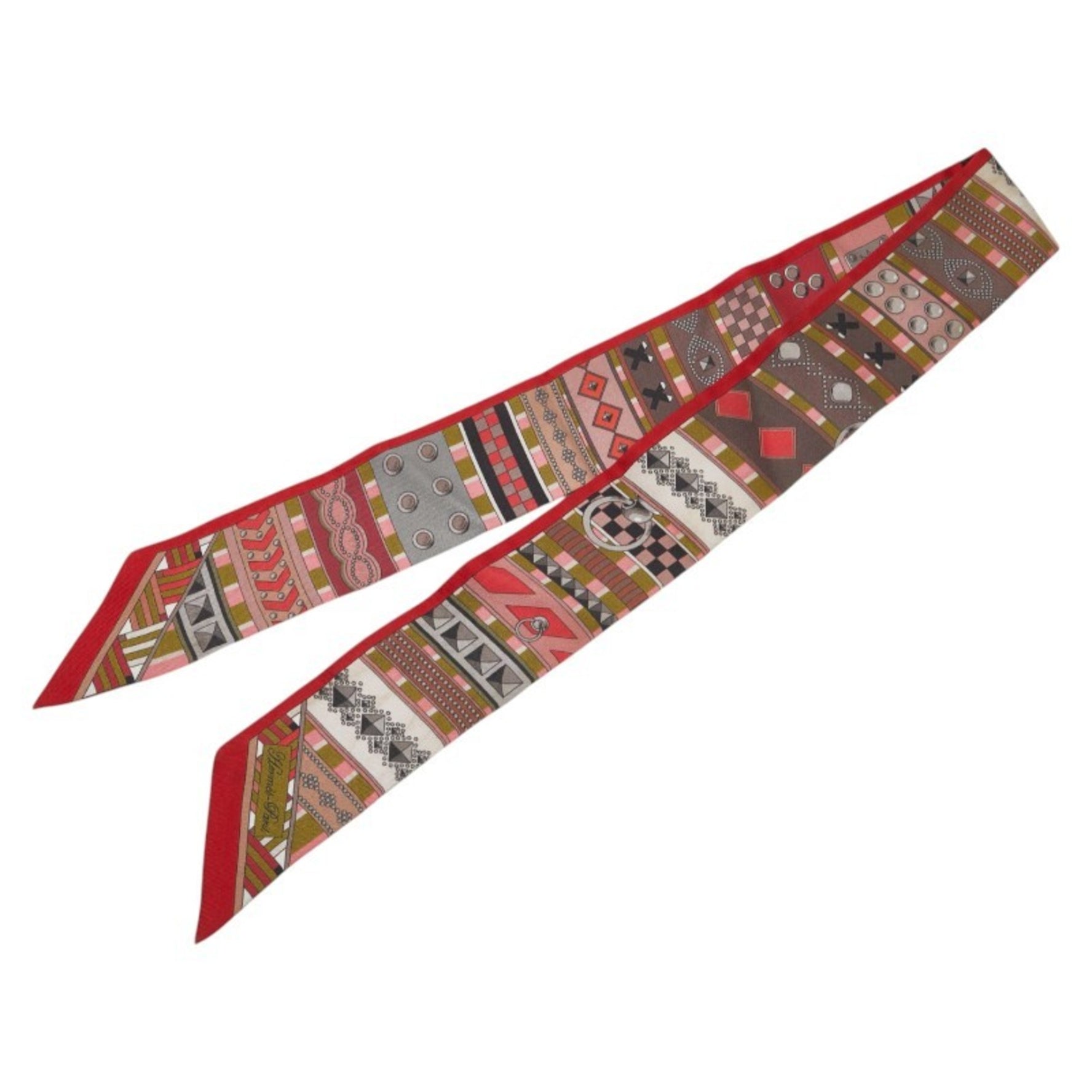 Hermes Twilly COLLIERS DE CHIENS Scarf Muffler Red Multicolor Silk
