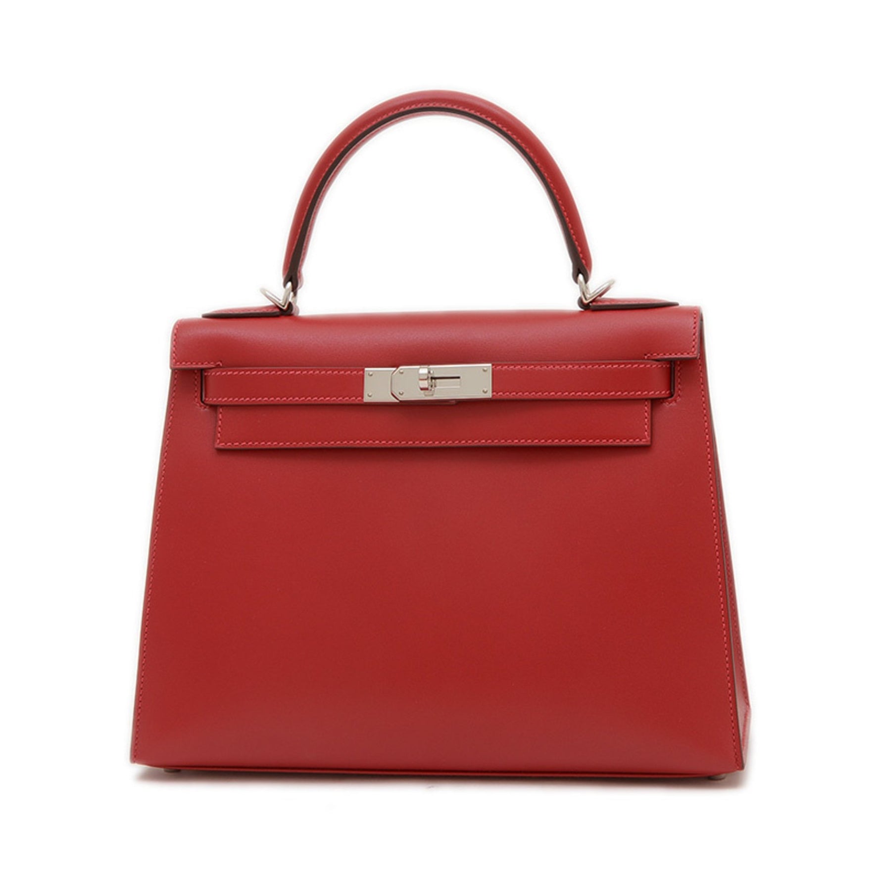 Hermes Hermès Kelly 28 Handbag with Tadelakt Rouge vif Leather, Silver Hardware, D Stamp