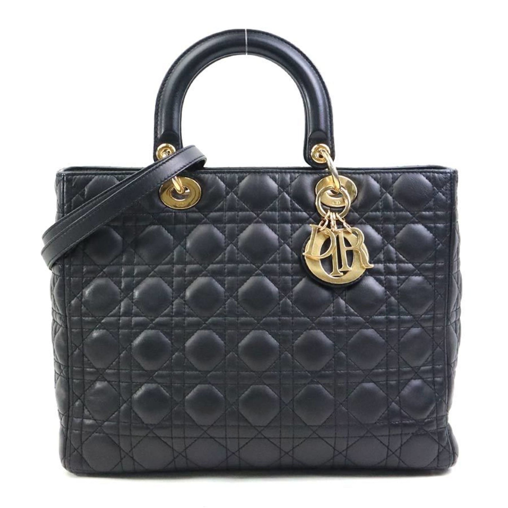 Christian Dior Lady Handbag Shoulder Bag Leather Gold