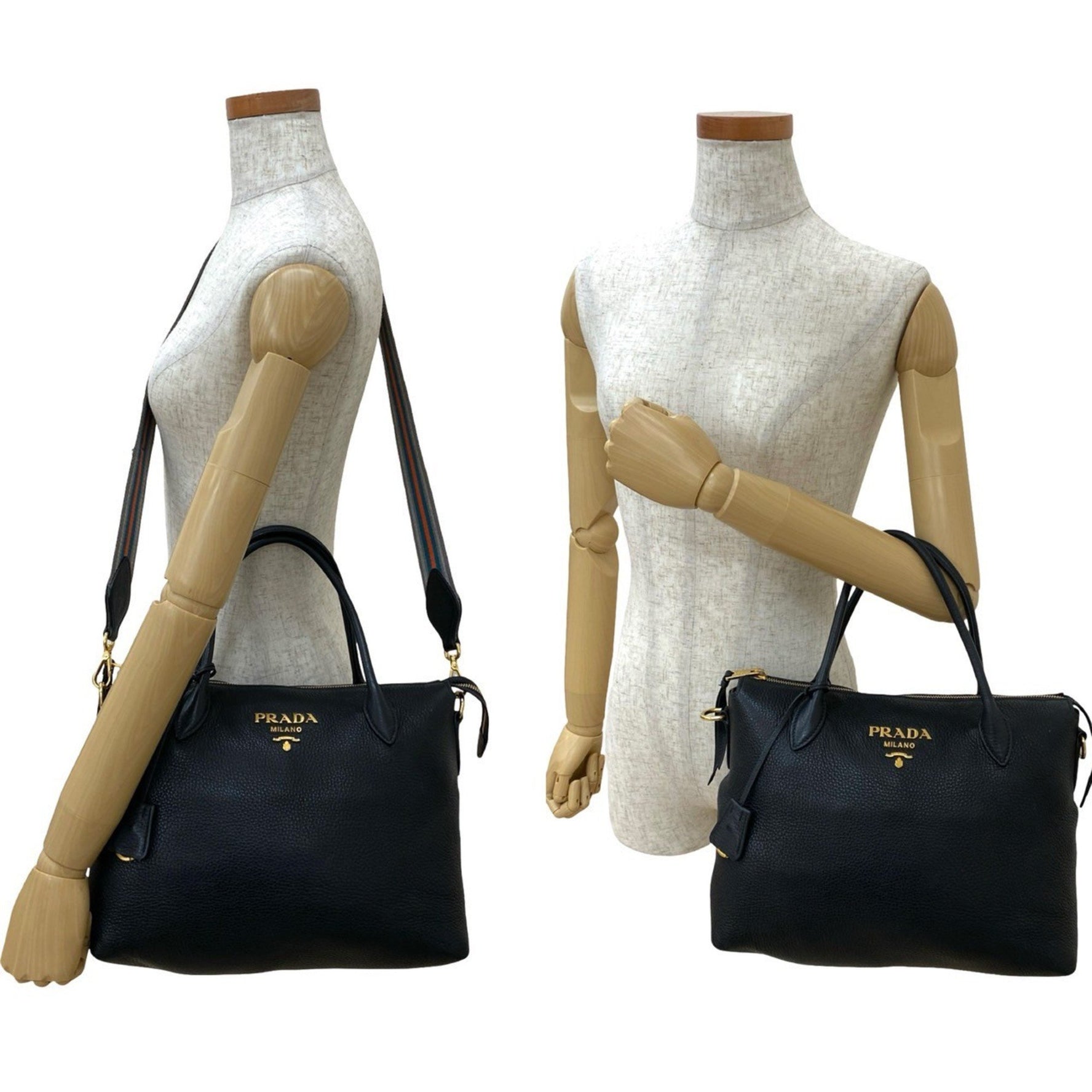Prada Vitello Dino Leather Handbag/Tote/Shoulder Bag in with Logo and Hardware