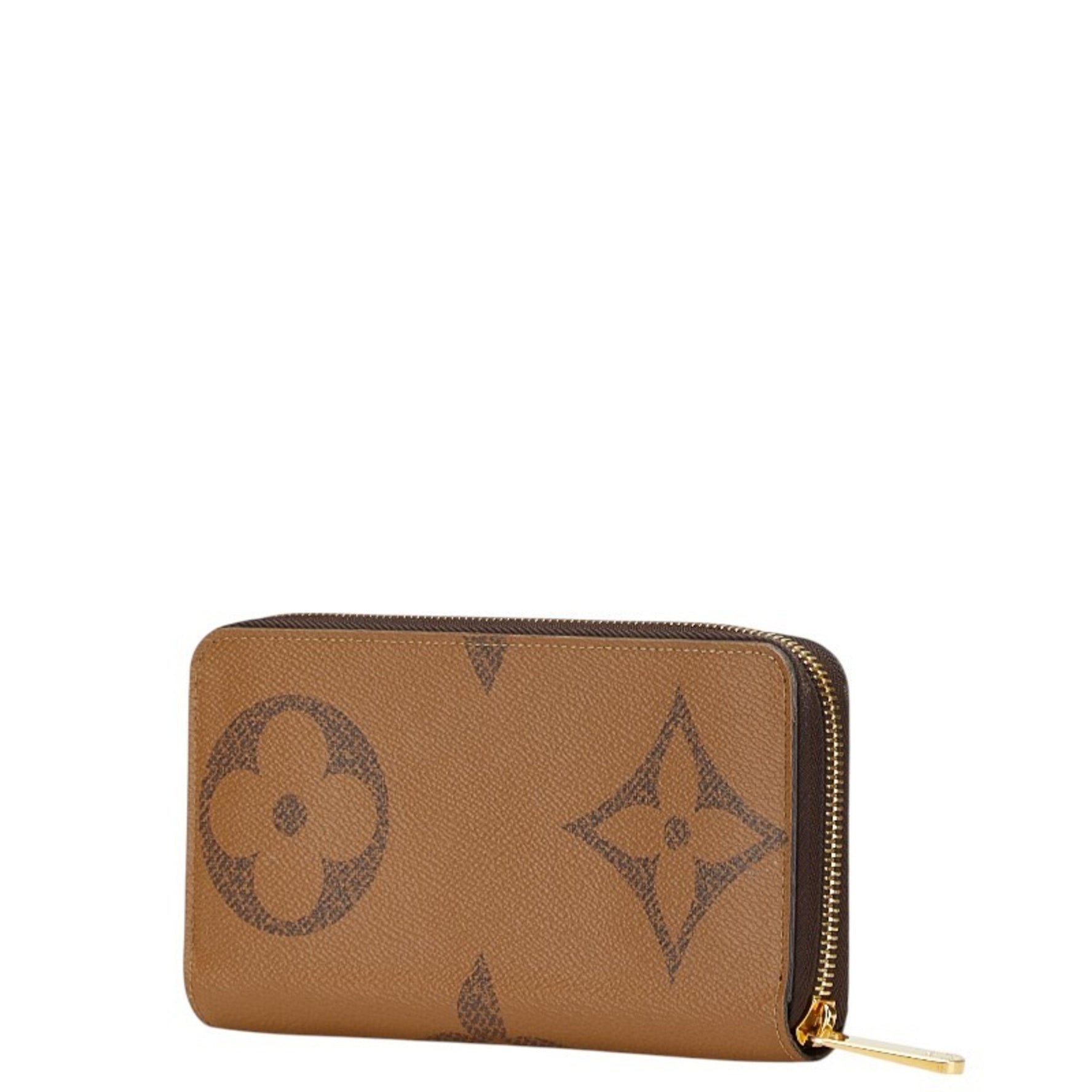 Louis Vuitton Monogram Giant Reverse Round Zip Long Wallet Brown Leather