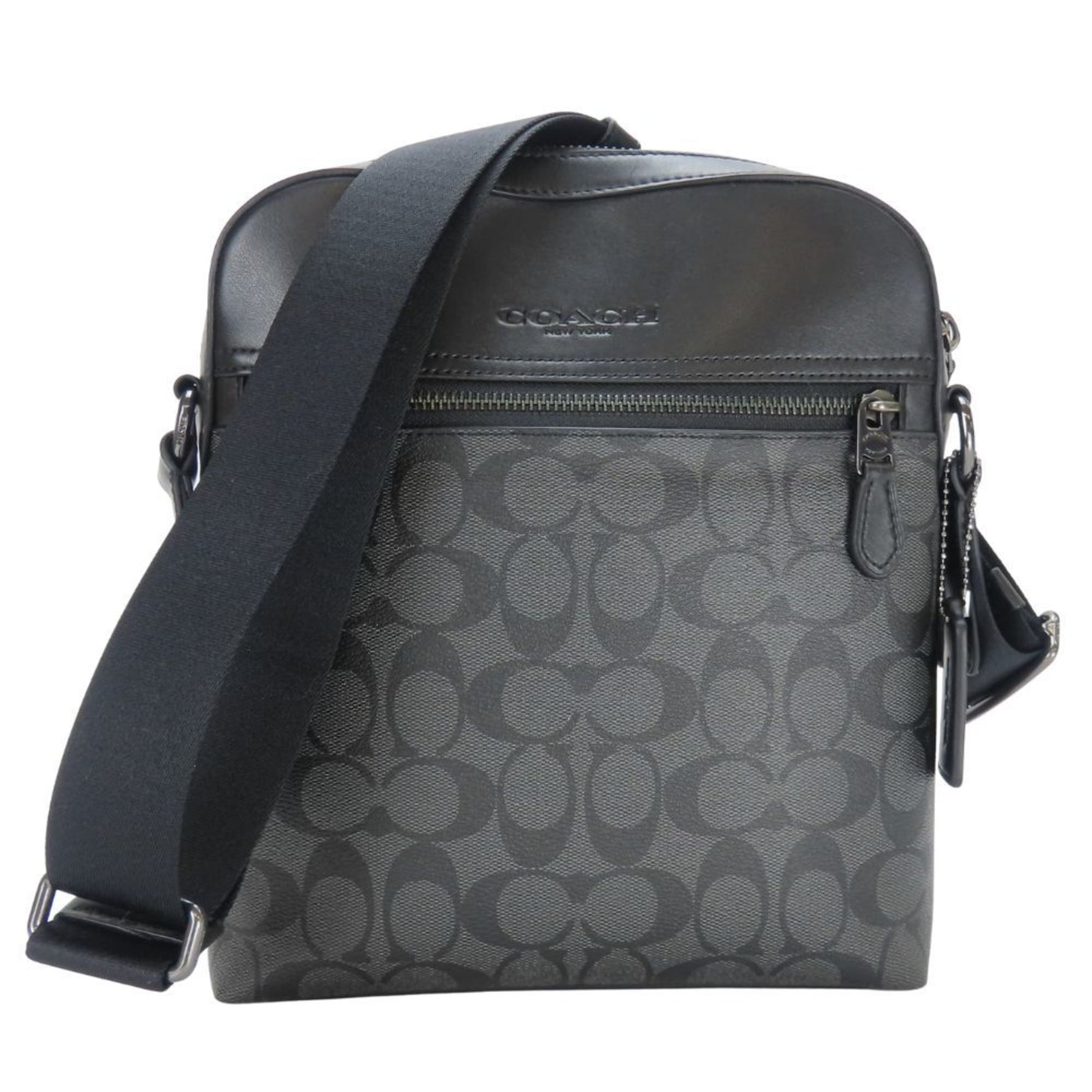 Coach 4010 Signature Leather Shoulder Bag in Black and Dark Grey
