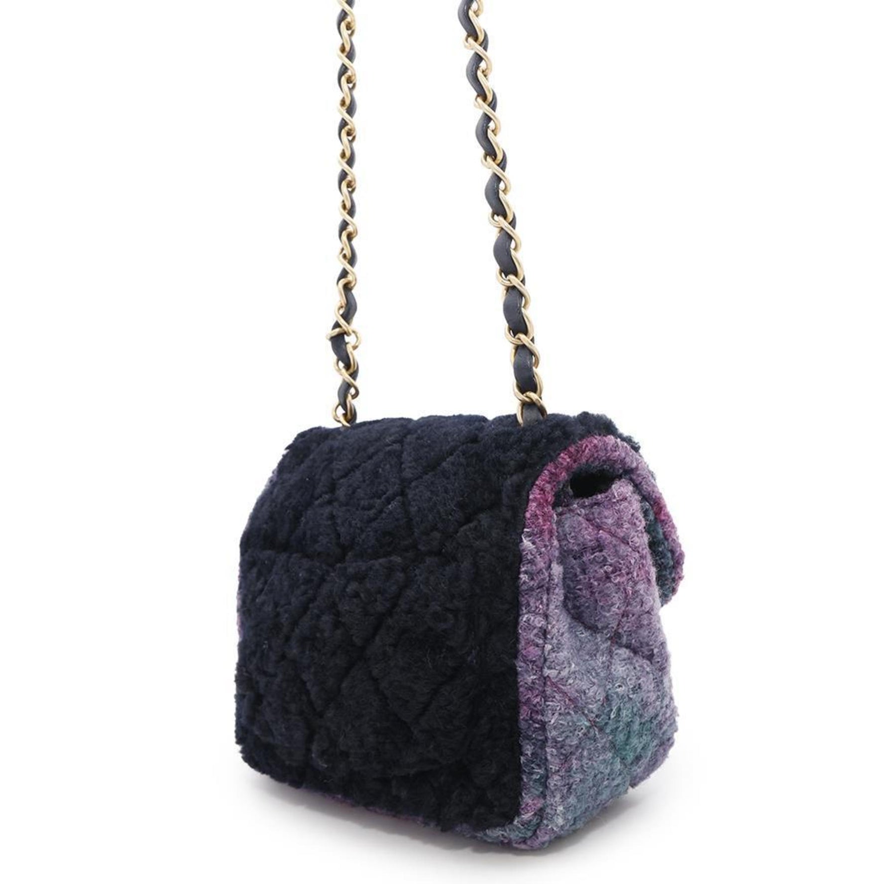Chanel Chain Shoulder Bag Mini Matelasse Coco Mark Wool Fur