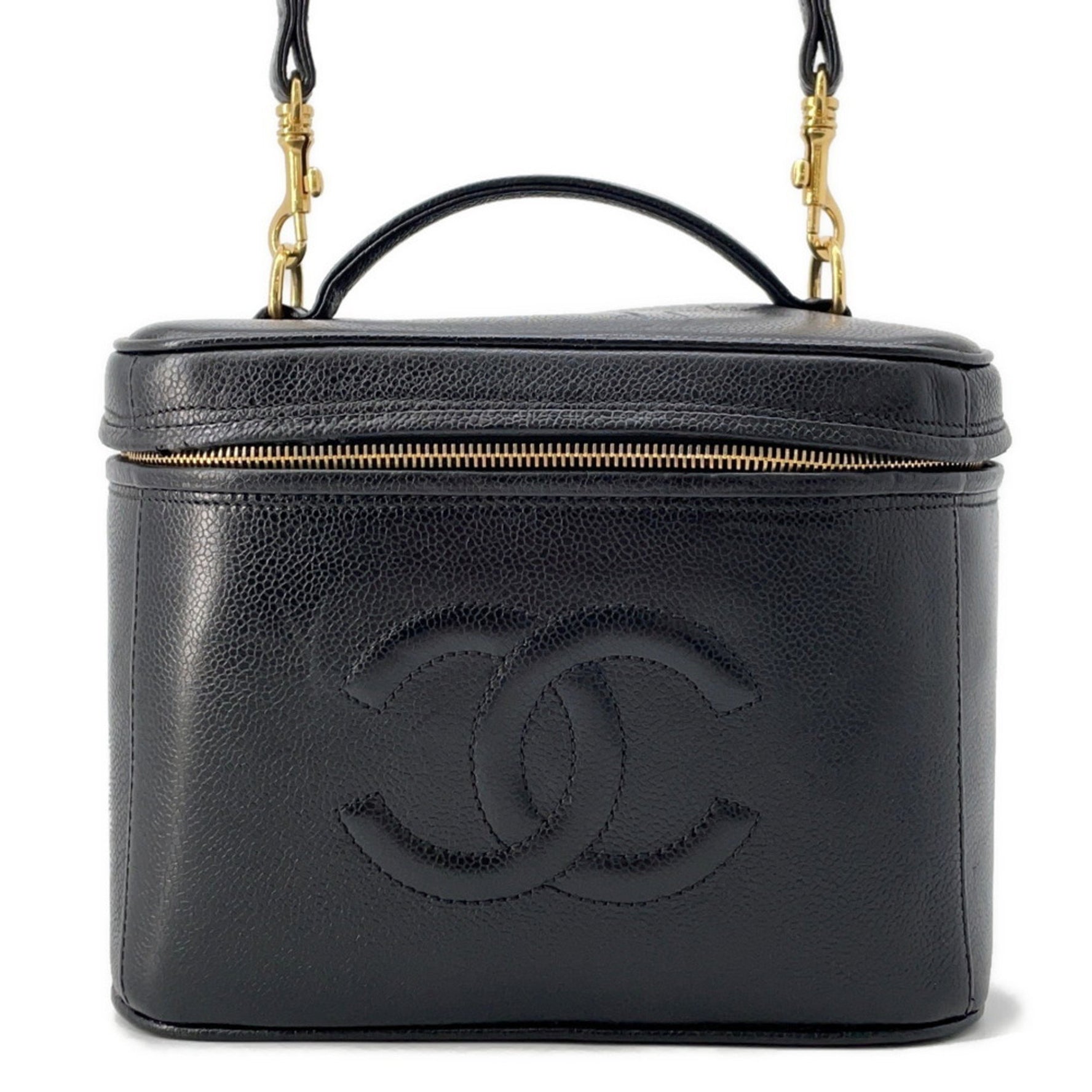 Chanel Vanity Bag Coco Mark Caviar Skin Hand Shoulder