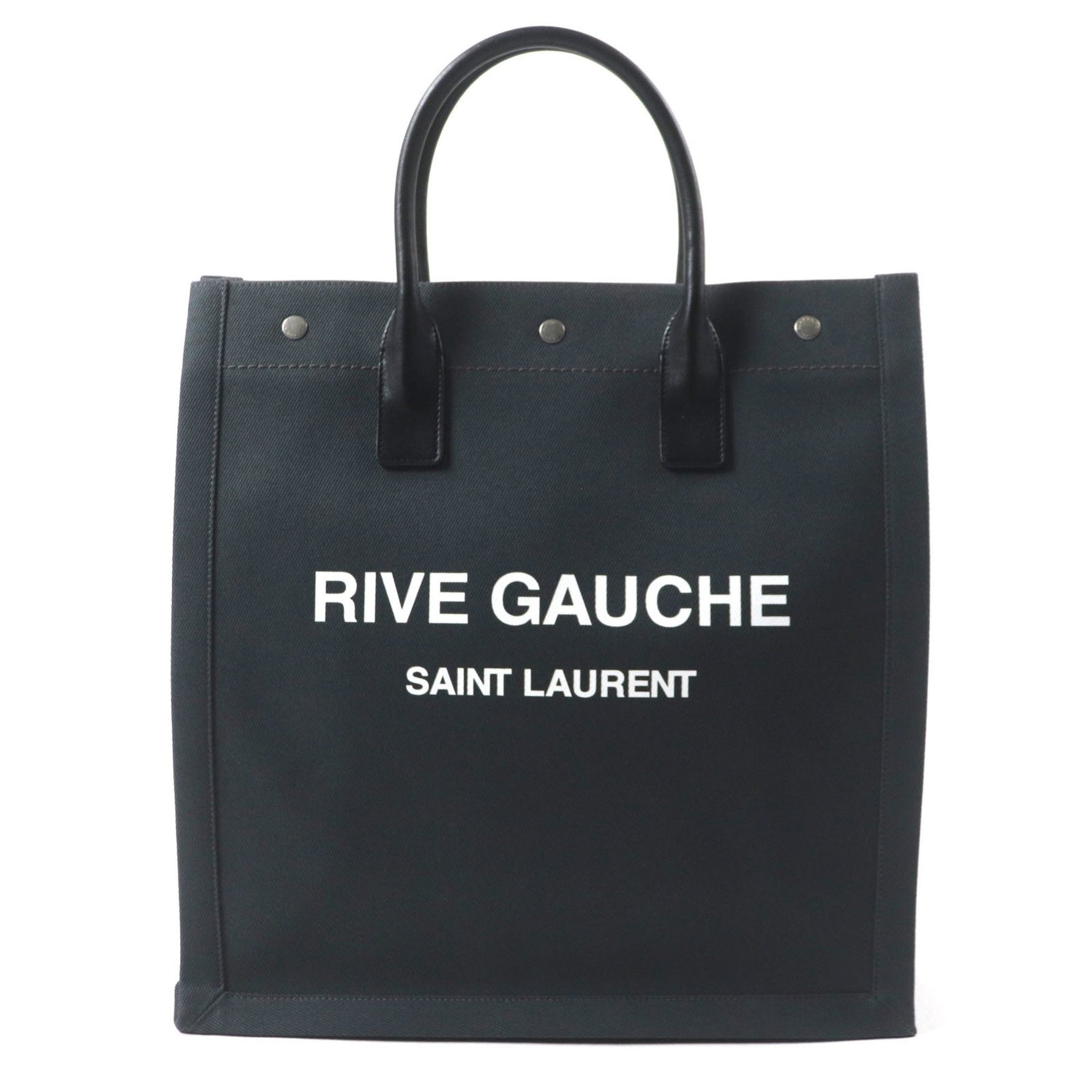 SAINT LAURENT Rive Gauche N S Canvas and Leather Tote Bag, Dark Gray Black, Made in Italy