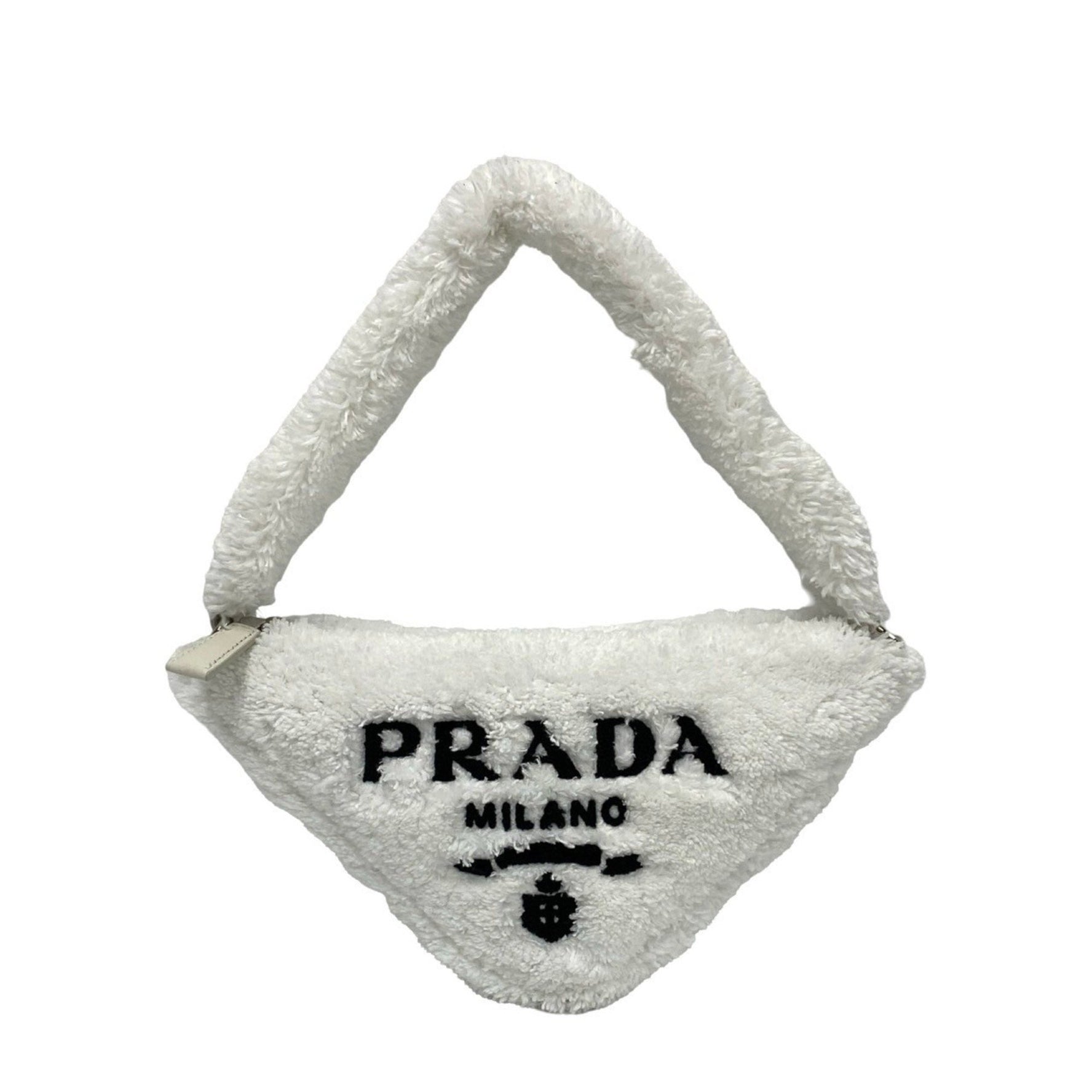 PRADA Triangle Terrycloth Logo Pile Handbag Mini Tote Bag