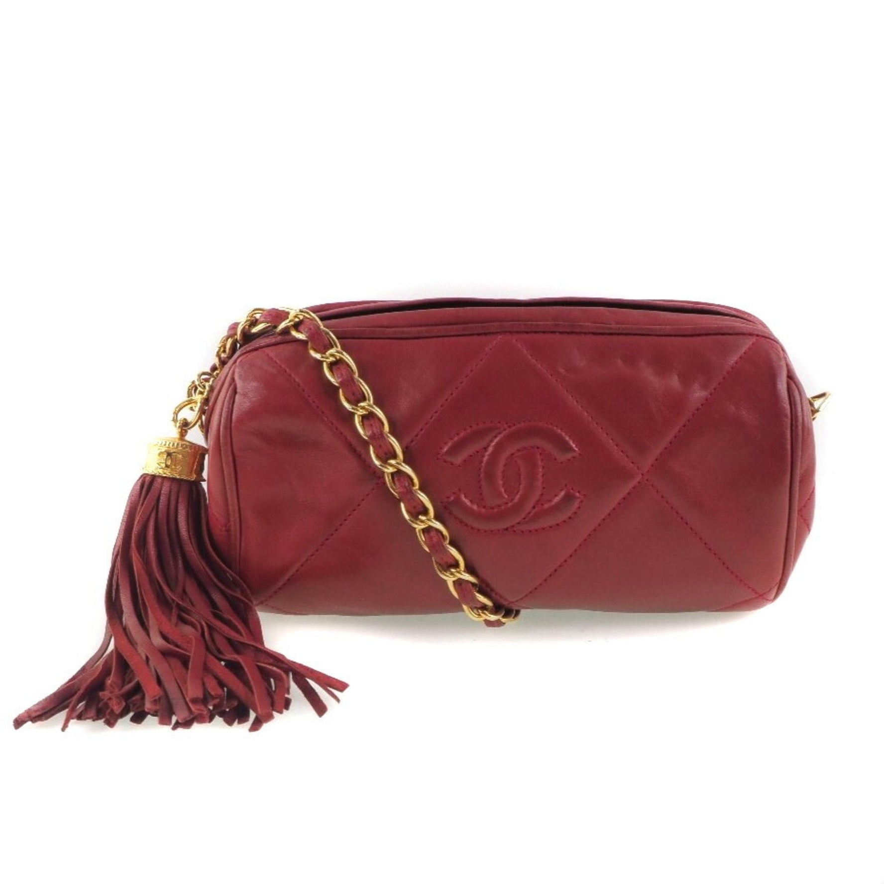 CHANEL chain shoulder matelasse lambskin red ladies bag