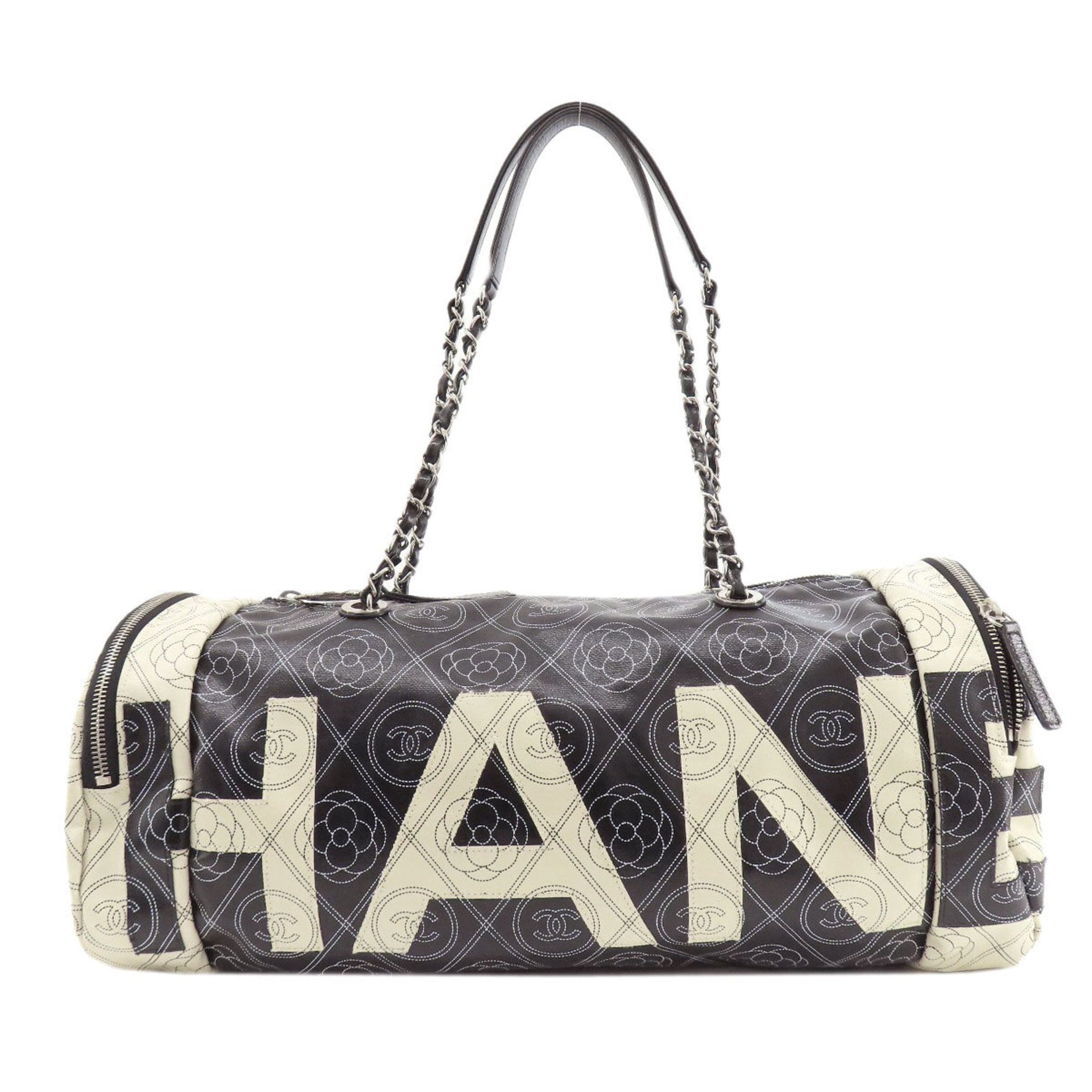 Chanel Coco Mark Camellia Boston Bag Coated Canvas