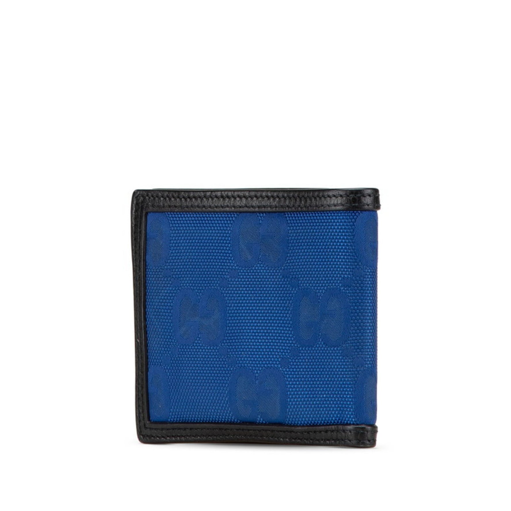 Gucci GG Nylon Off the Grid Compact Wallet Bi-fold Blue Black Leather