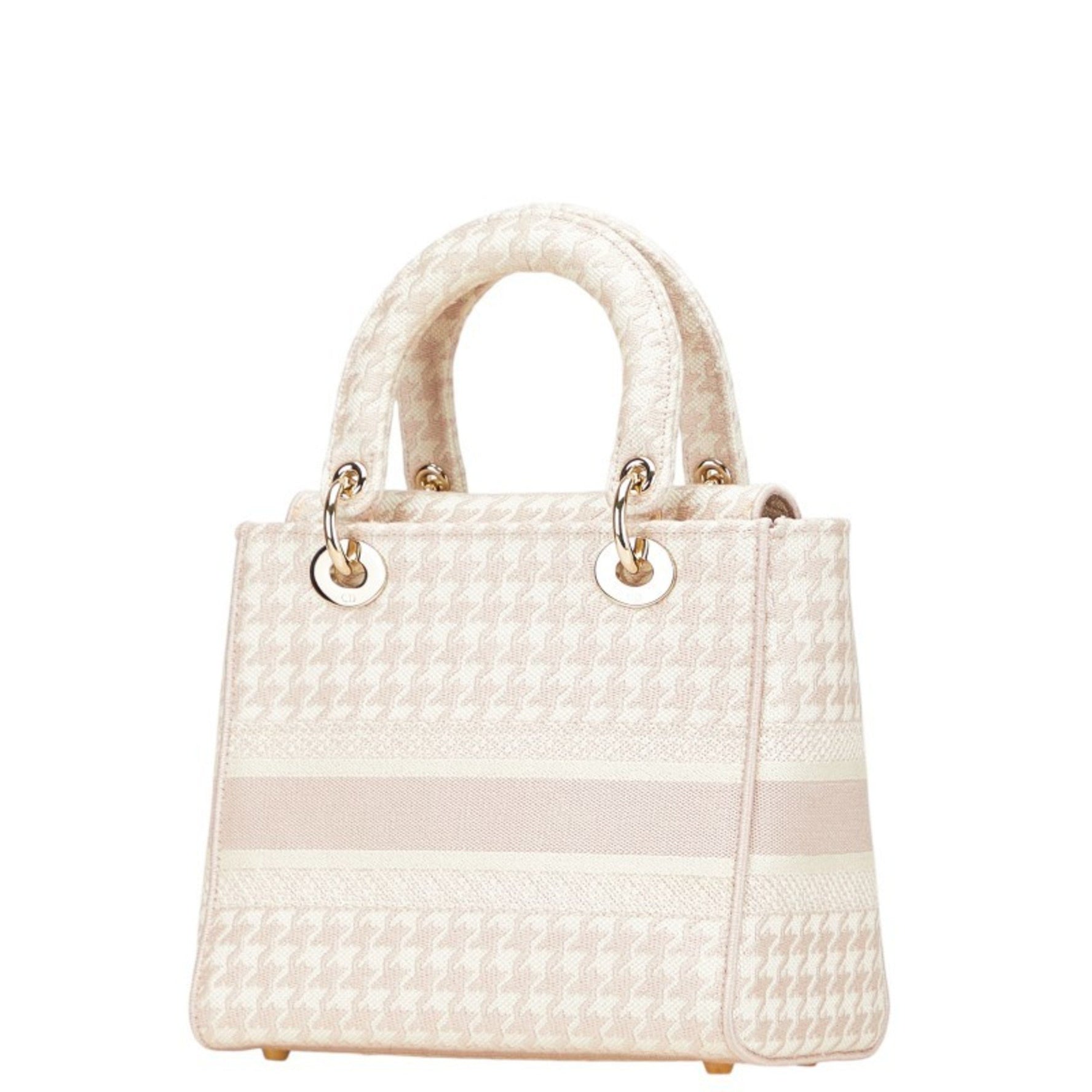 Christian Dior Dior Lady Houndstooth Handbag/Shoulder Bag, Pink and White Canvas