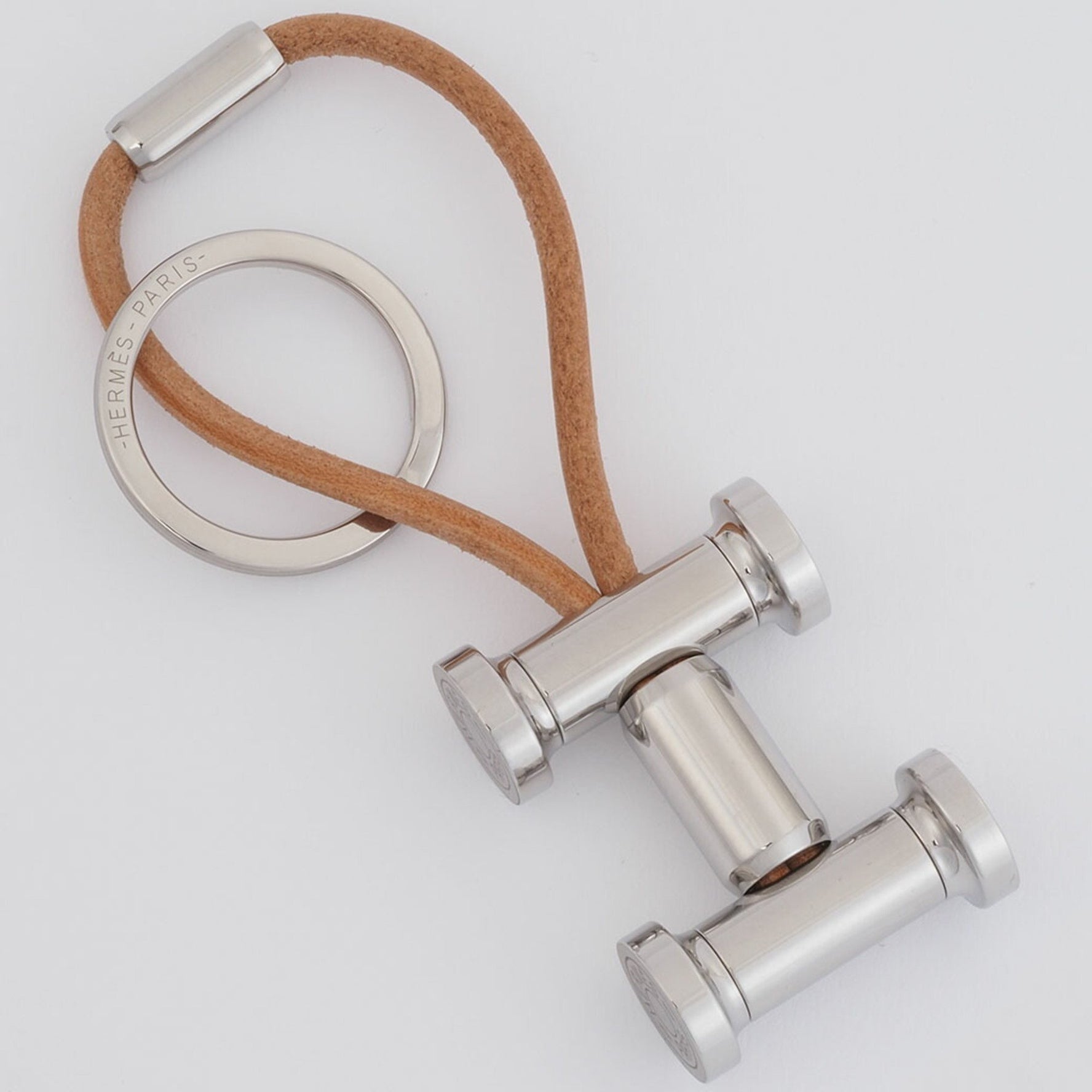 Hermes Keychain "Mobile H" Key Ring Beige | Silver