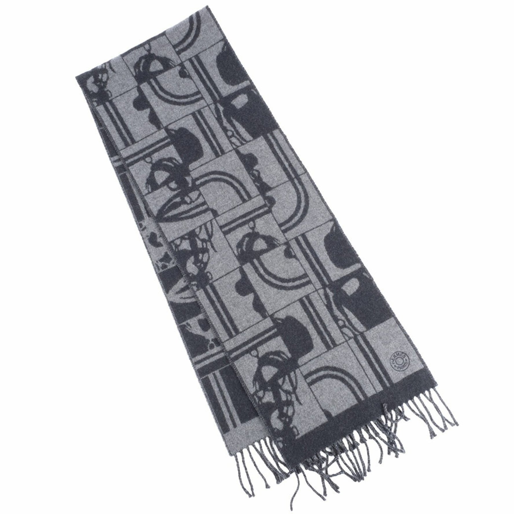 Hermes Cashmere Scarf Brides de Galas Disorderly Grey Men's Unisex
