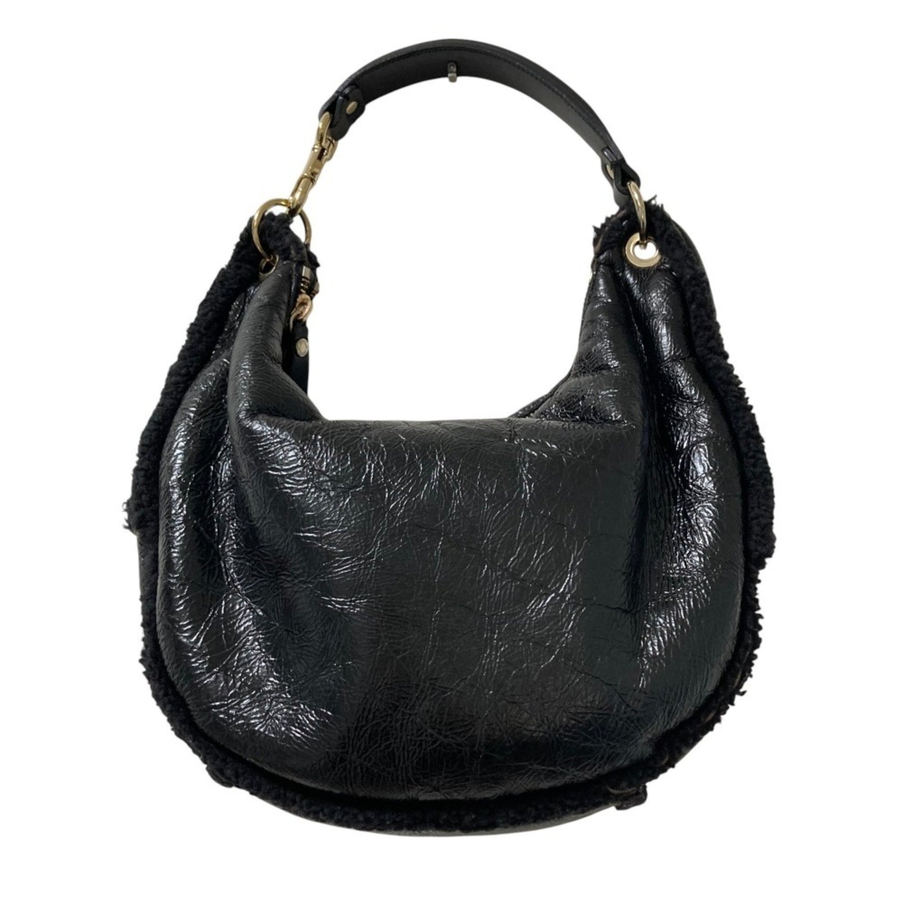 Jimmy Choo Mouton Bag with Pouch, Semi-Shoulder Bag, Handbag, Black, Women's