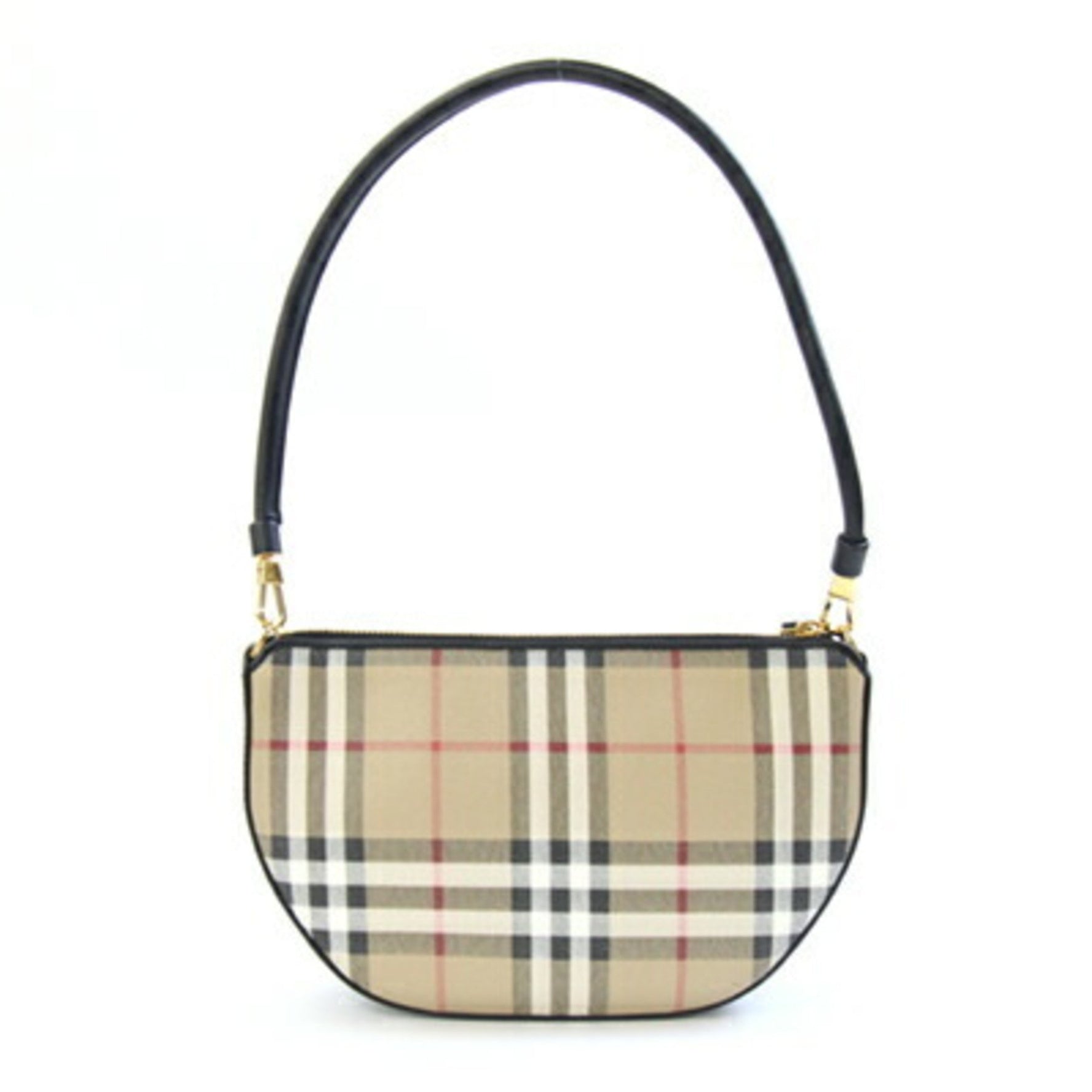 Burberry Pouch Olympia Beige Black PVC Leather Clutch Bag Check