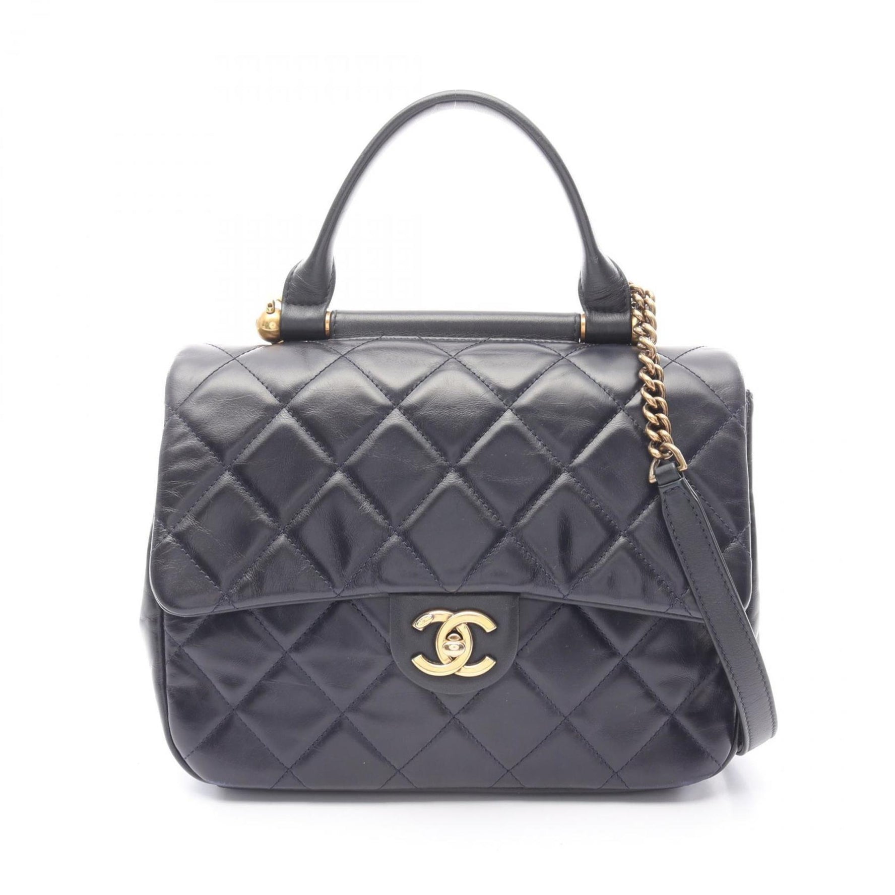 CHANEL Matelasse Top Handle Shoulder Bag in Lambskin Leather, Blue