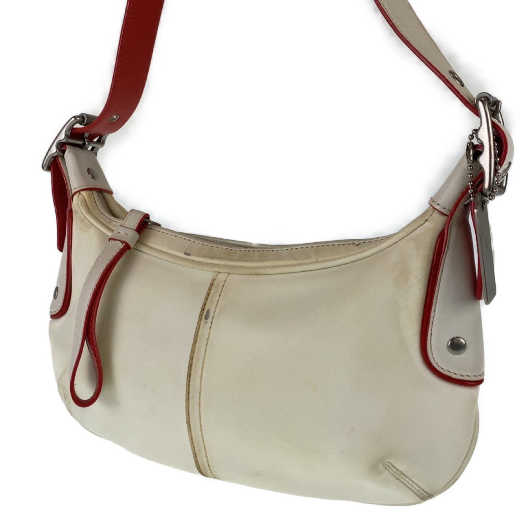 COACH Bicolor White Red Nylon Leather Hobo Shoulder Bag Pochette