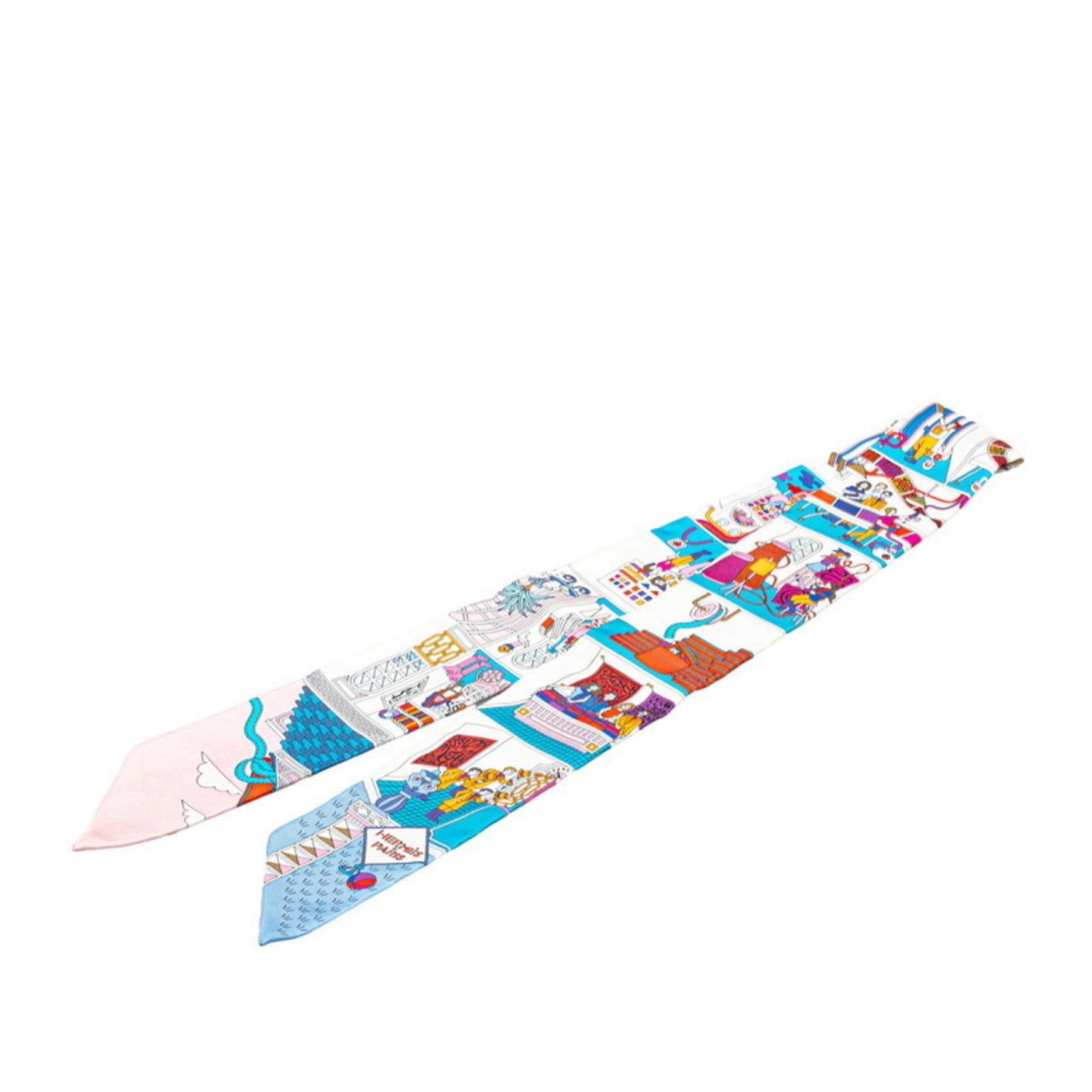 Hermès Twilly LA MAISON DES CARRES Scarf, White and Multicolor Silk, HERMES