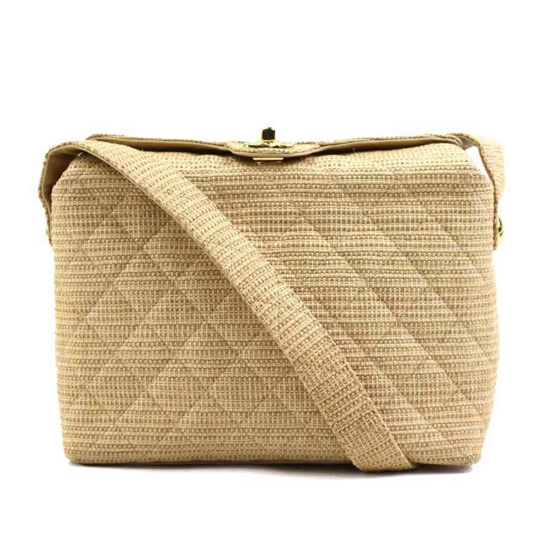 CHANEL Shoulder Bag Raffia Gold