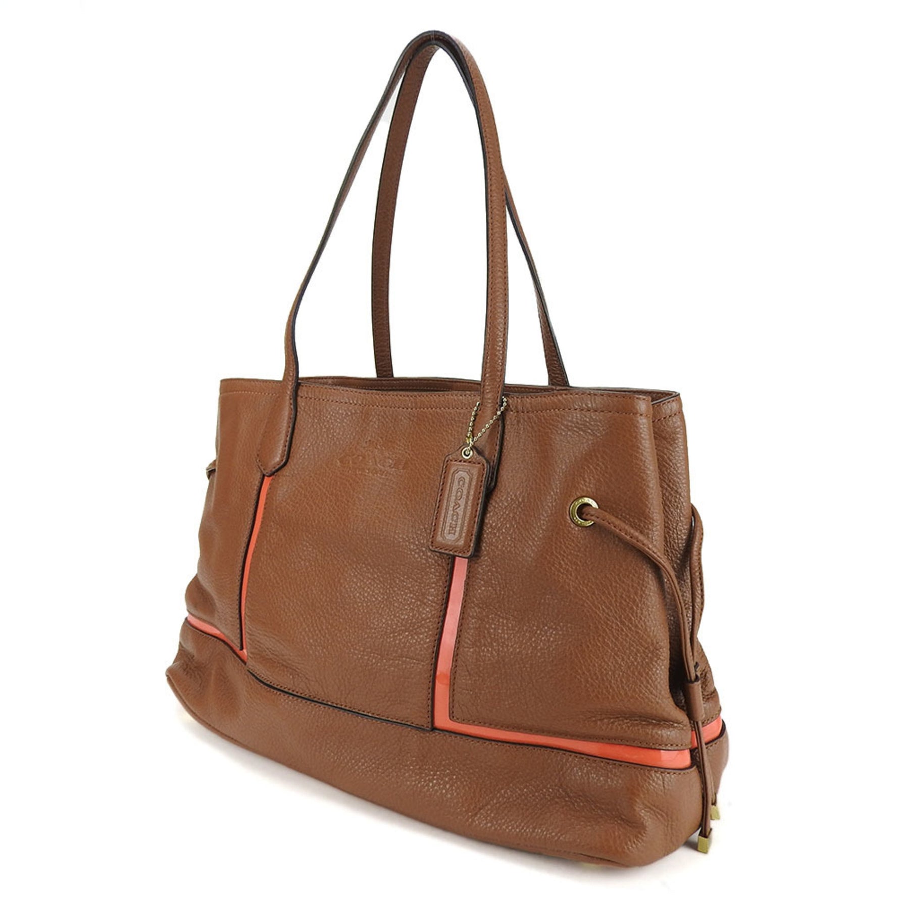 Coach Tote Bag Leather Patent Brown Red Shoulder