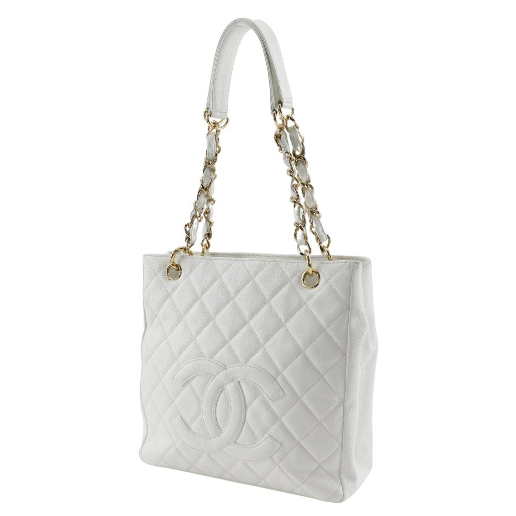 CHANEL PST Chain Tote Shoulder Bag Caviar Skin Snap Button