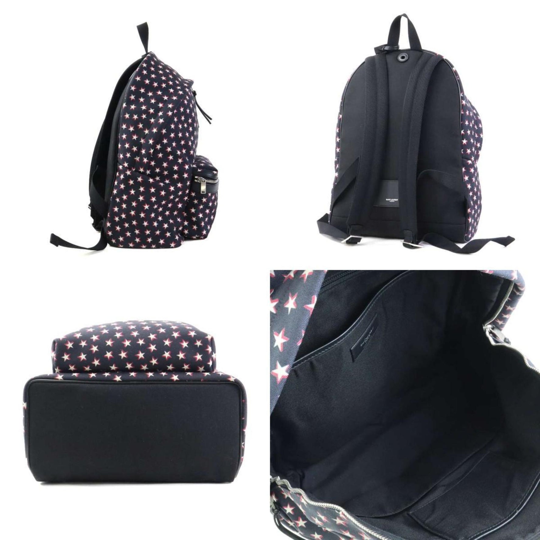 Saint Laurent canvas backpack in black, white, and red. Men's sizes