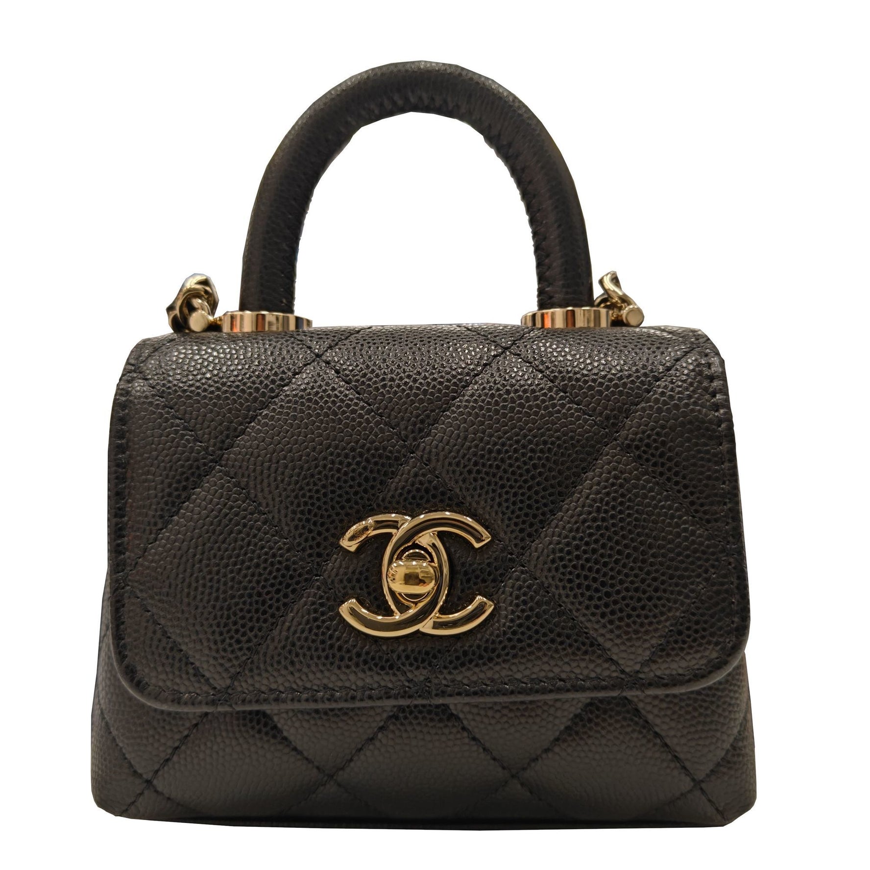 CHANEL Matelasse Flap Bag Caviar Skin Coco Handle Micro Random GD Hardware