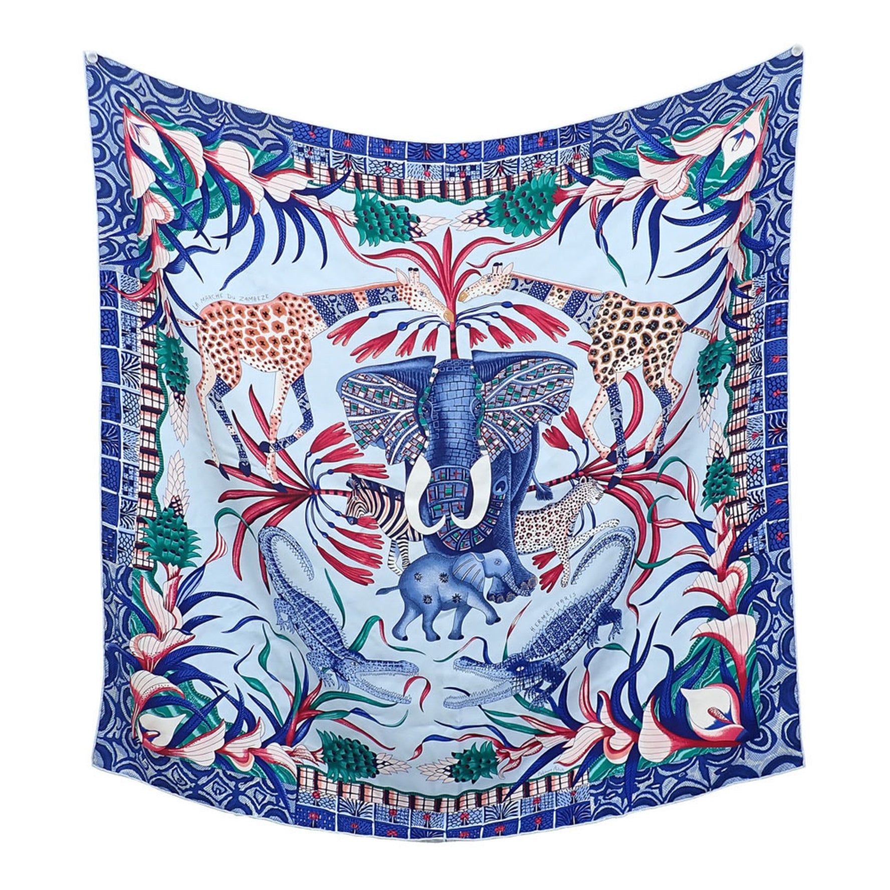 Hermes Scarf Muffler Carre 90 Silk LA MARCHE Du ZAMBEZE Zambezi River March Large