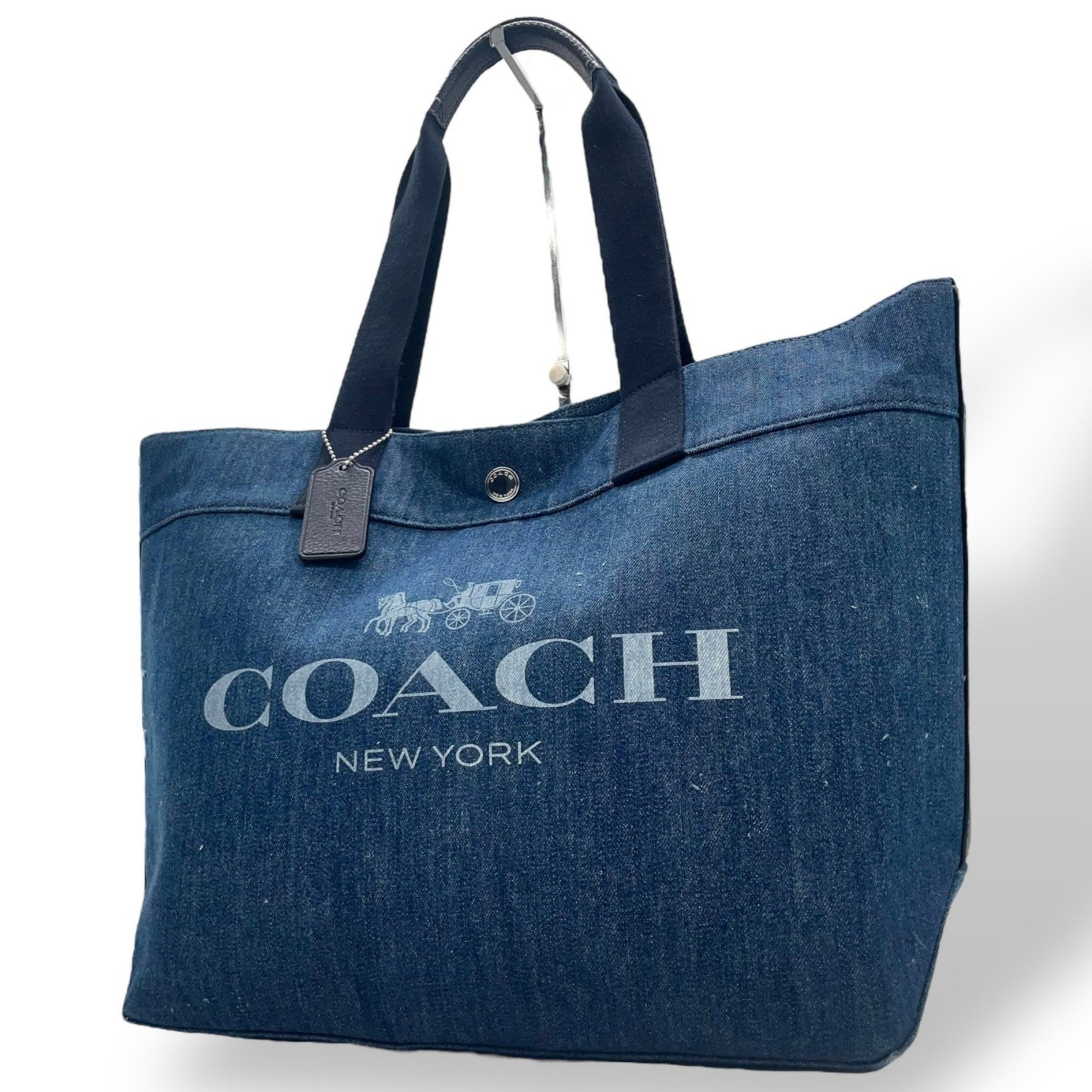 Coach denim tote bag, shoulder bag with long handles and a carriage logo, women, size.