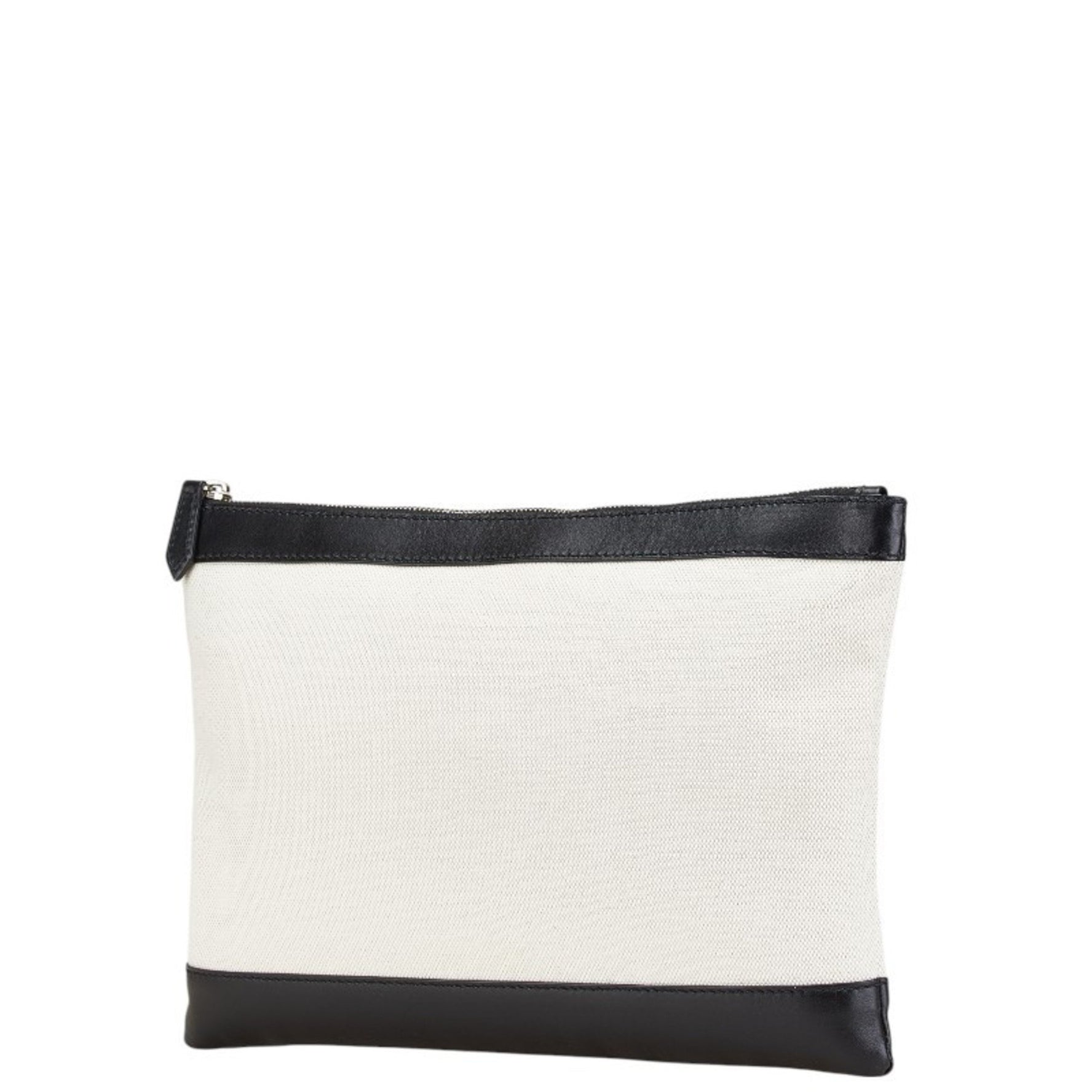 Balenciaga Navy Clip M Clutch Bag Beige Black Canvas Leather