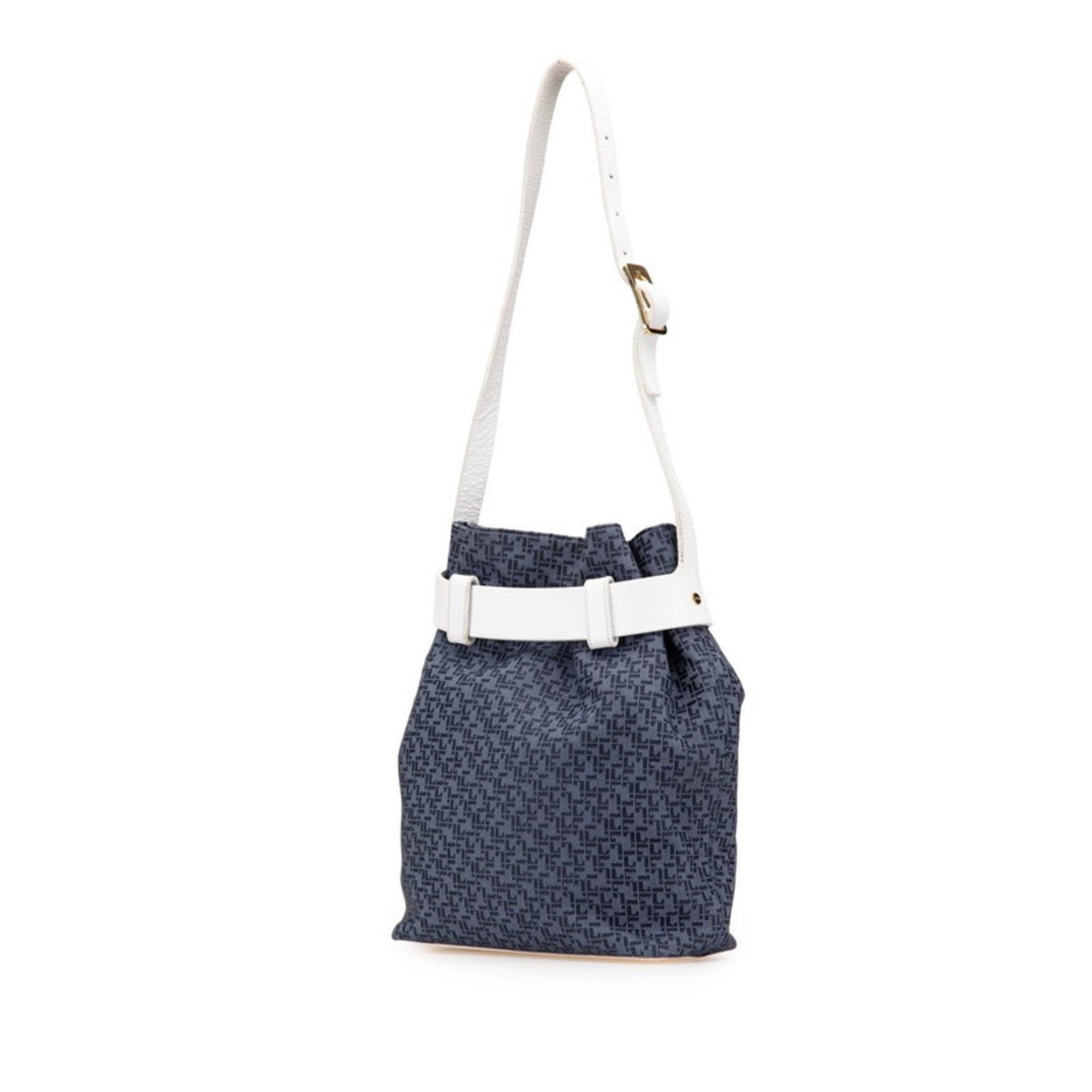 Loewe Bucket Crossbody Shoulder Bag in Navy and White Canvas Leather