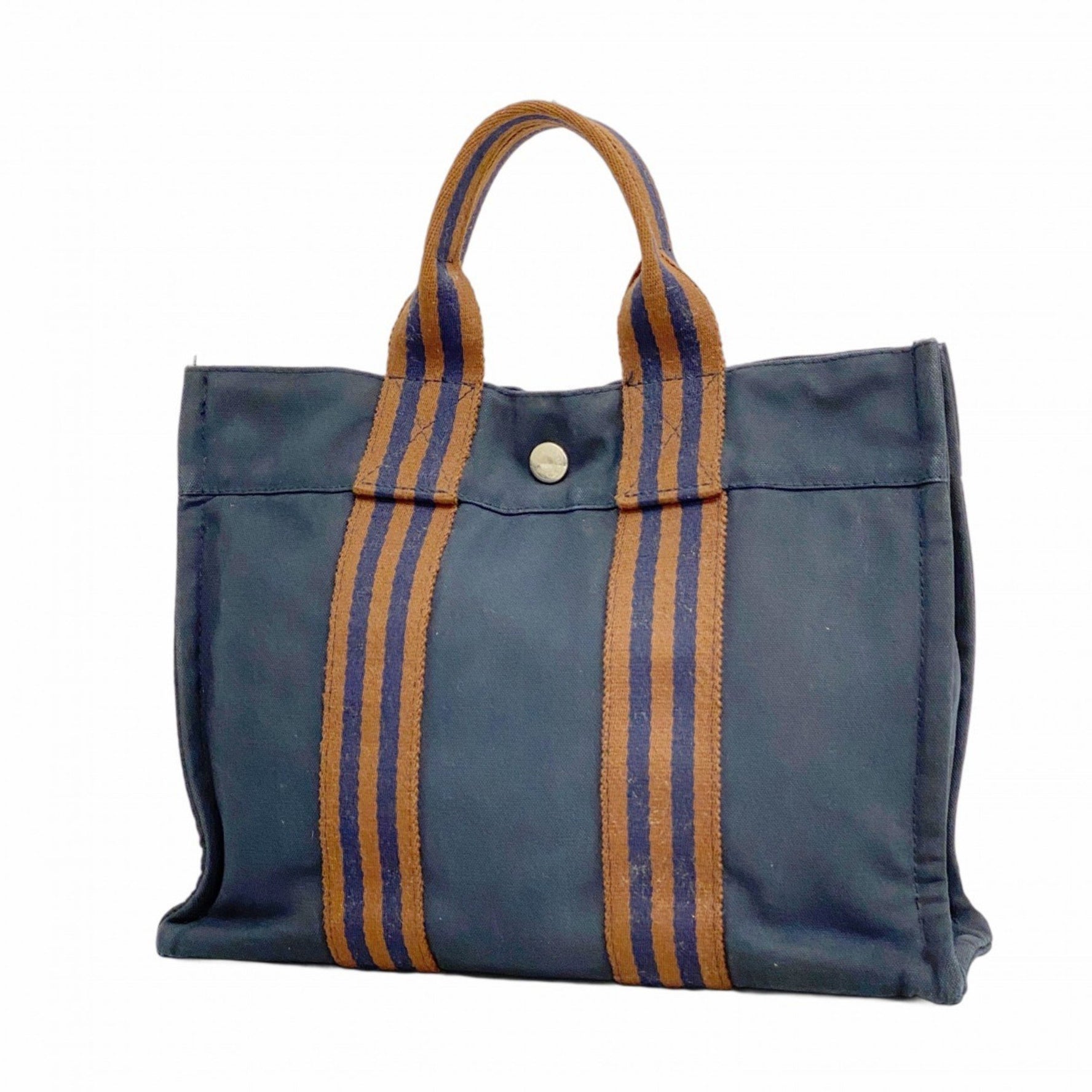 Hermes Hermès Tote Bag, Fouleaux PM, Canvas, Navy/Brown