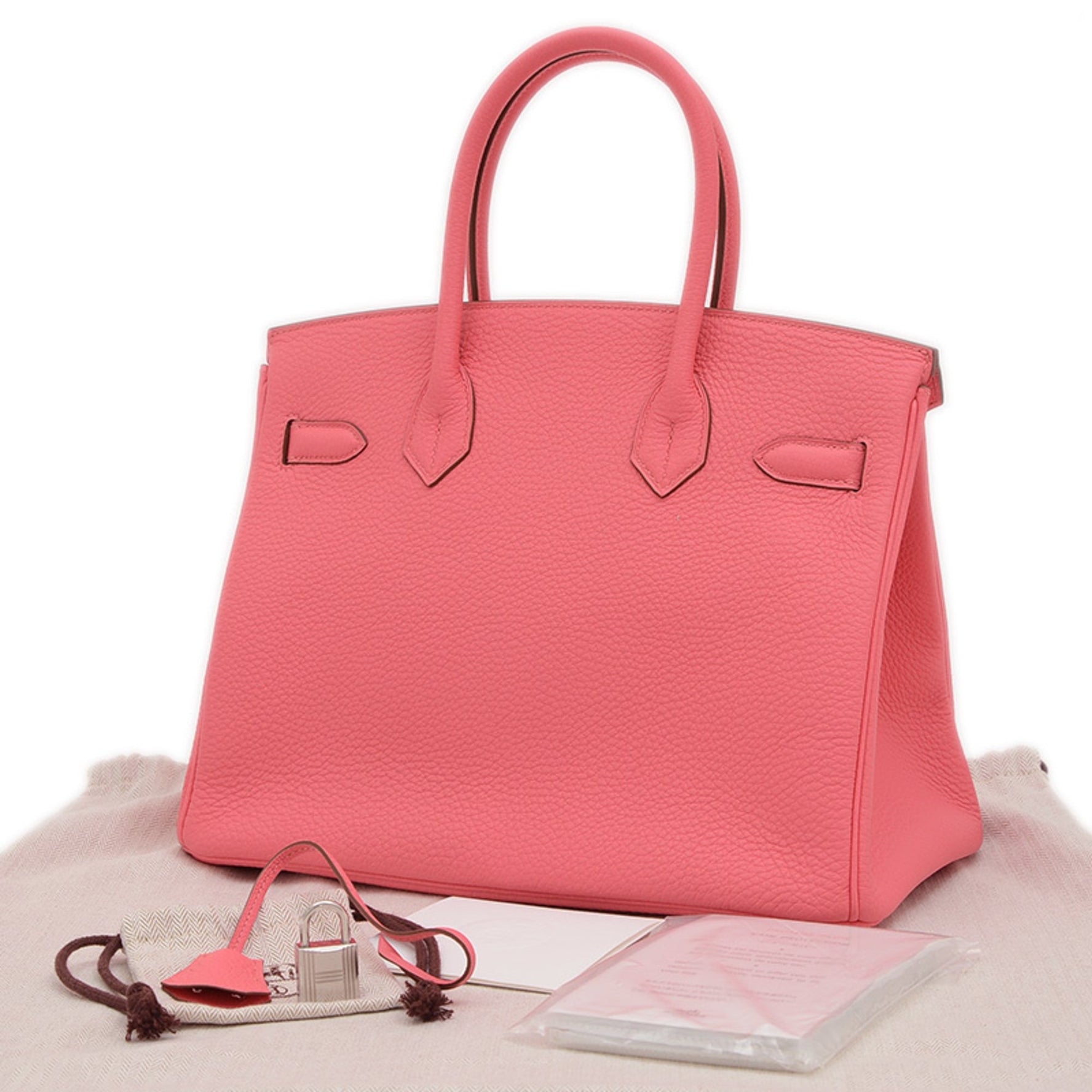 Hermes Birkin 30 handbag Togo Rose Azalee Silver hardware Q stamp