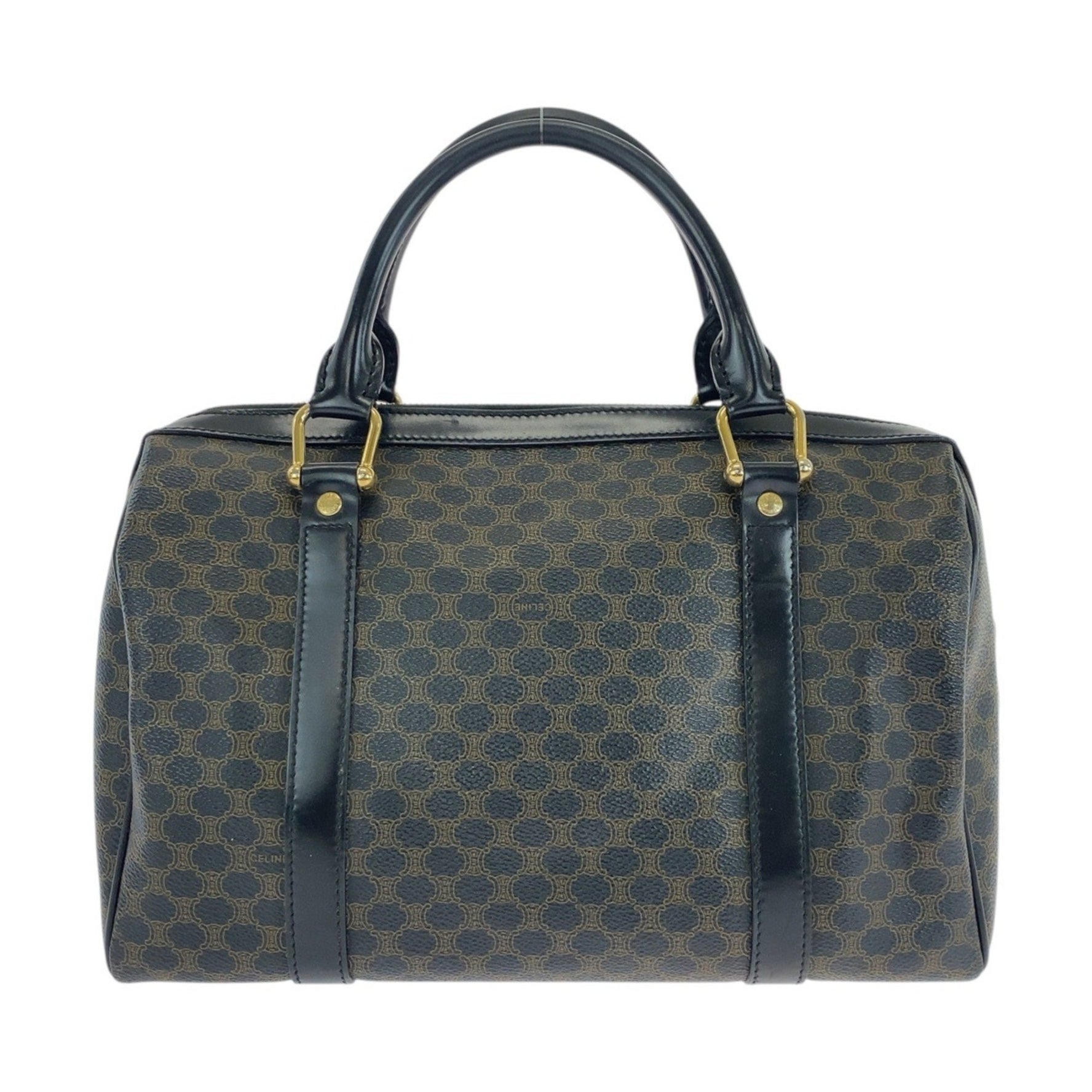 CELINE Macadam Brown Black Gold Hardware 1 Handbag Boston Bag