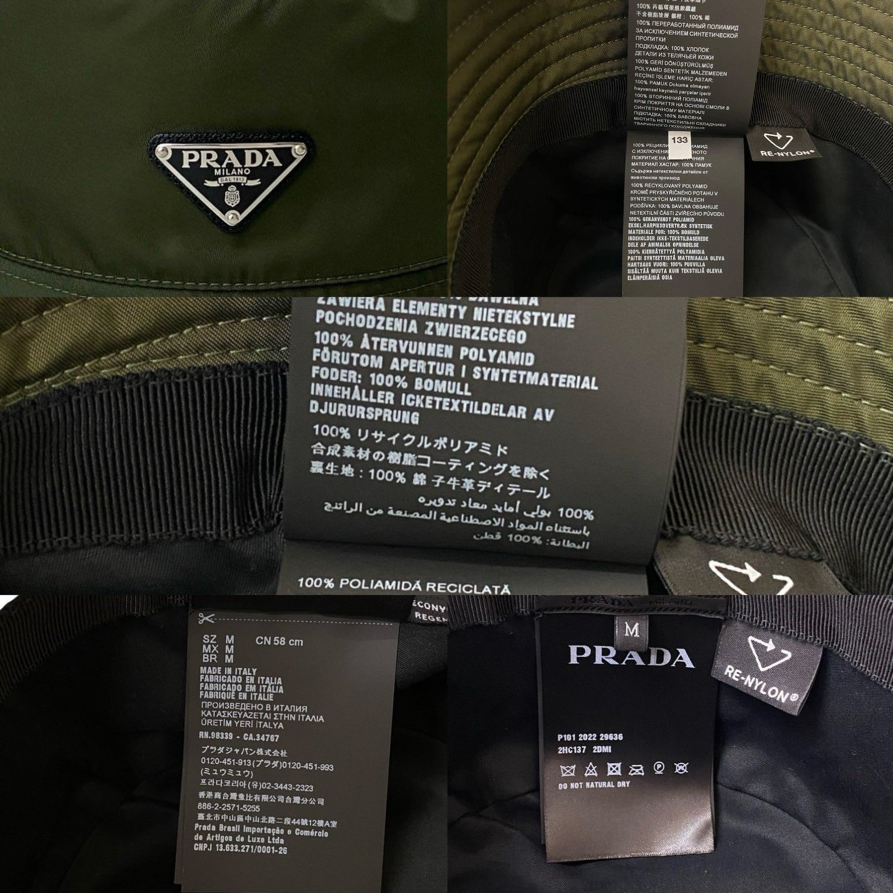 PRADA Re-Nylon Bucket Hat with Triangle Logo, Cotton and Polyacid, Size M