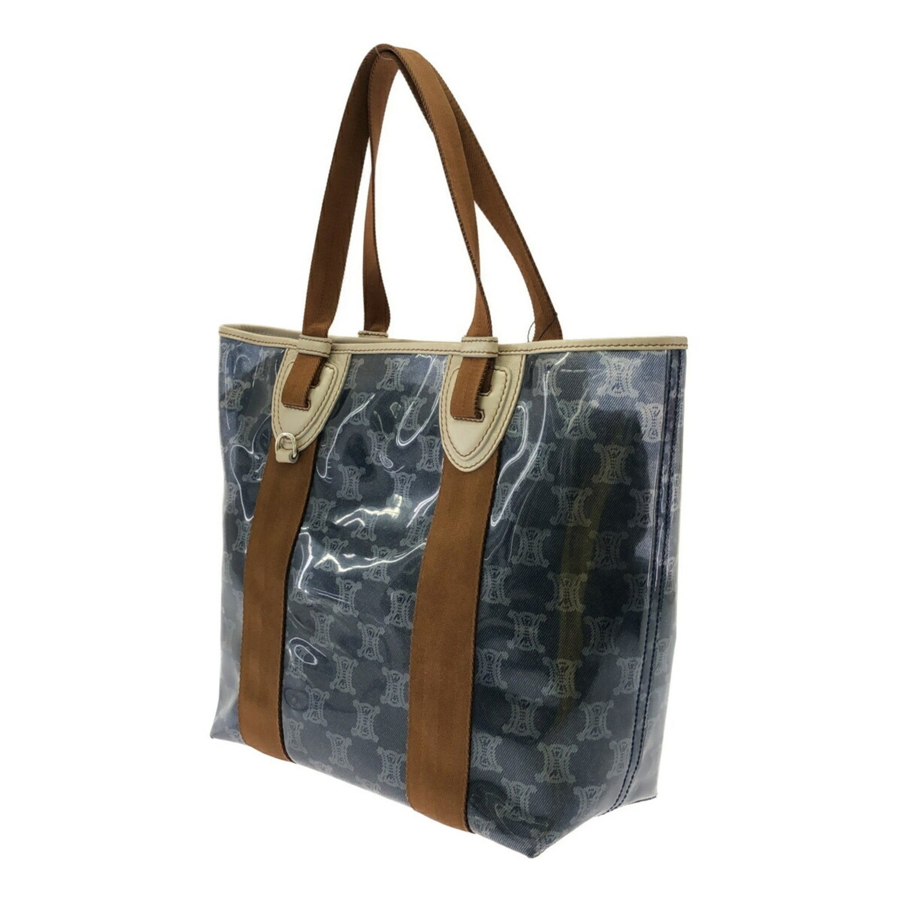 CELINE Vinyl Tote Bag Canvas Blue Brown Mikunigaoka Store
