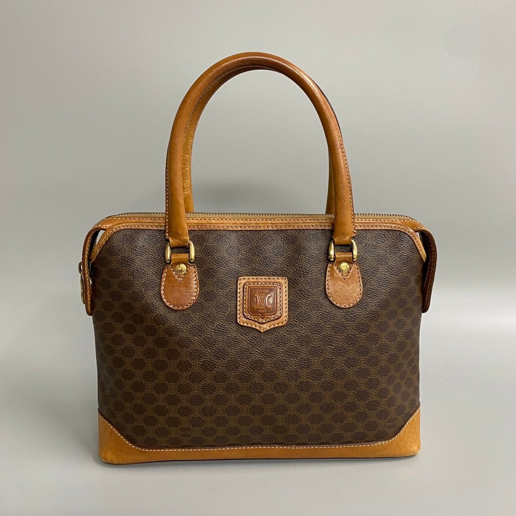CELINE Macadam Blason Triomphe Leather Handbag Boston Bag