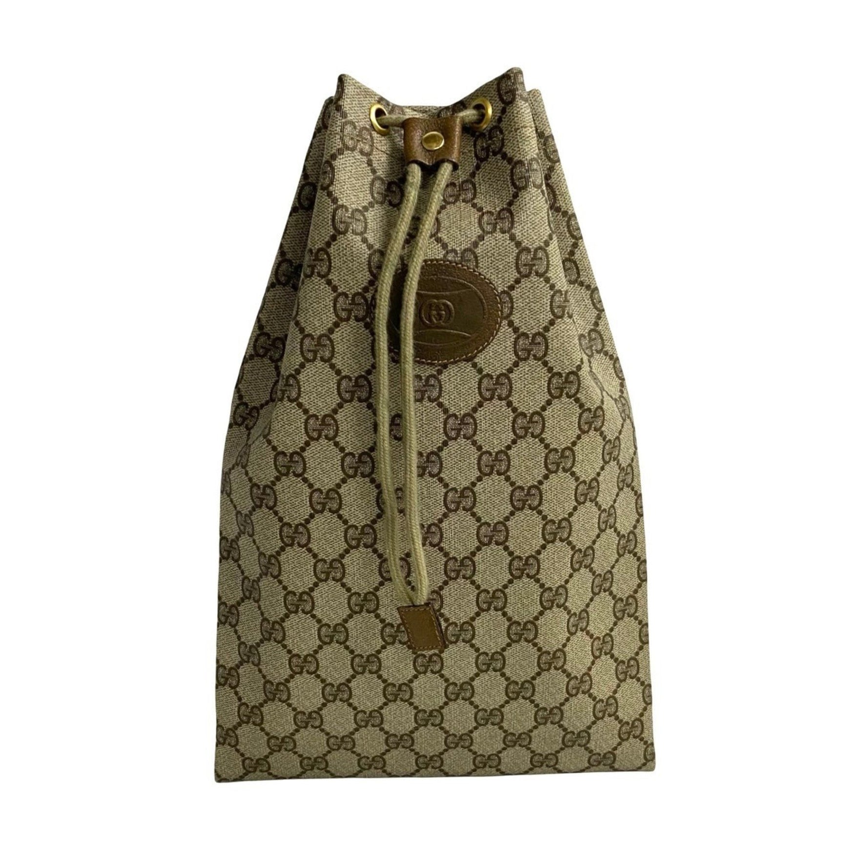 GUCCI Old GG Logo Leather Drawstring Handbag Pouch