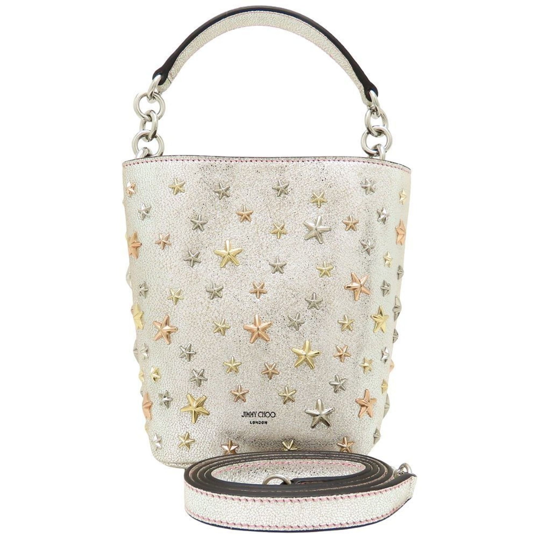 Jimmy Choo Handbag Star Studs Leather Metallic Silver