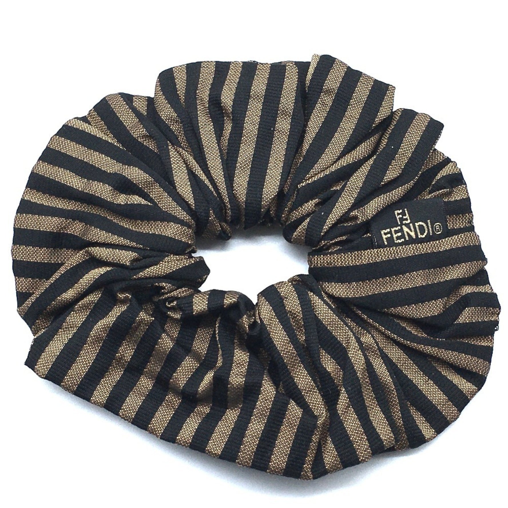 FENDI Pecan Scrunchie Hair Tie Canvas Brown x Black