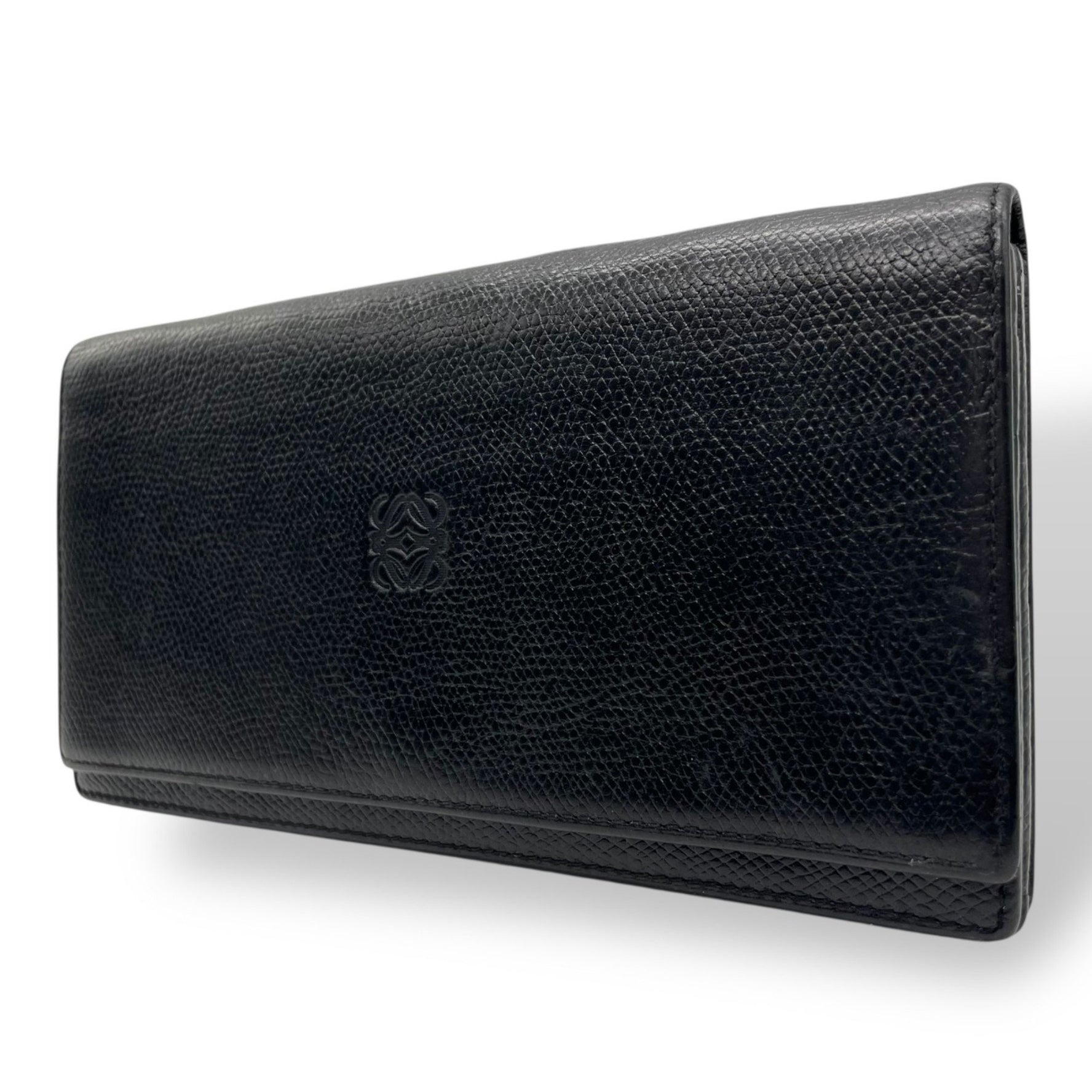 LOEWE Bifold Long Wallet with Anagram Embossed Logo, Leather, Gold Hardware, Vintage Style
