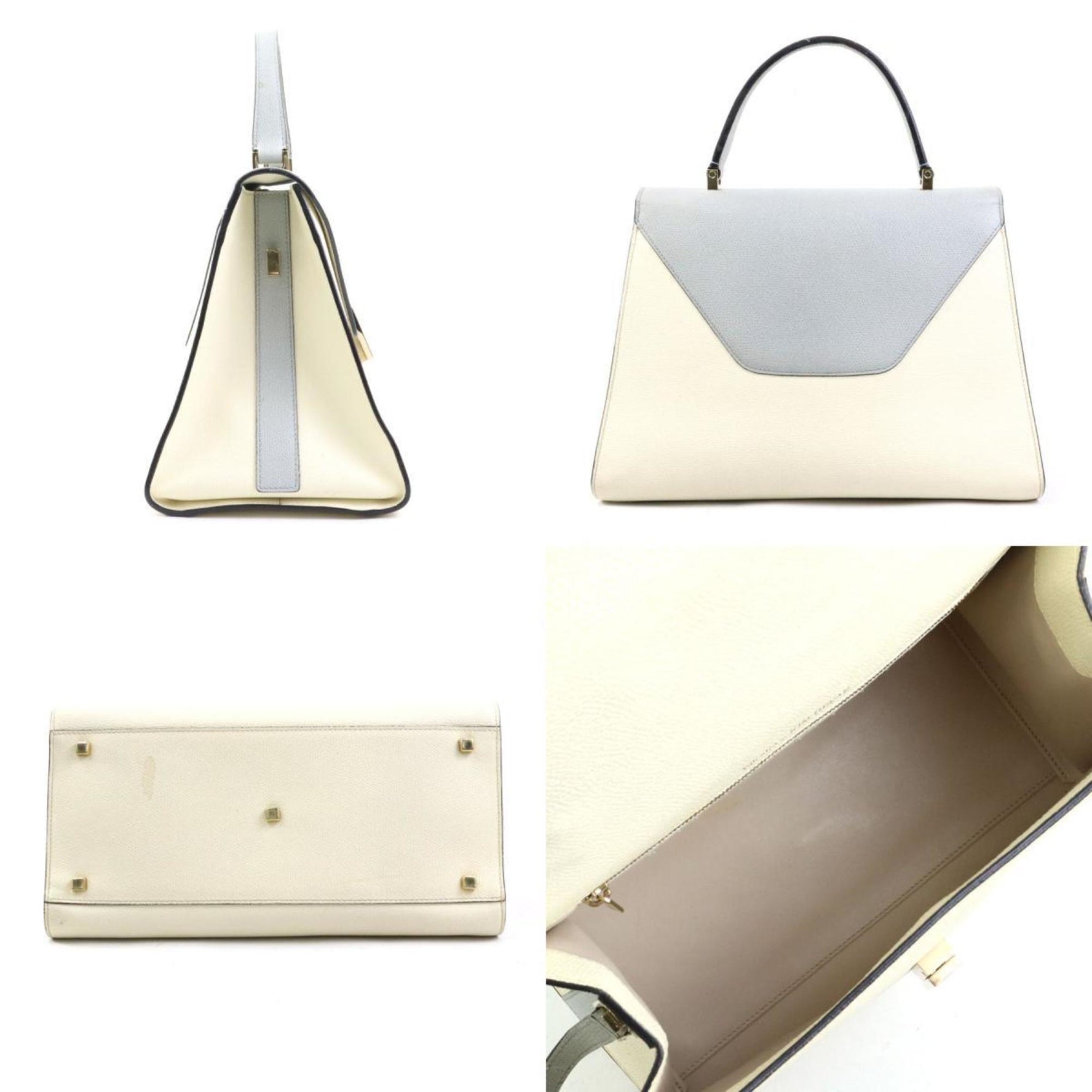 Valextra Handbag Shoulder Bag Large Iside Leather Ivory x Light Gray Women's 90114a