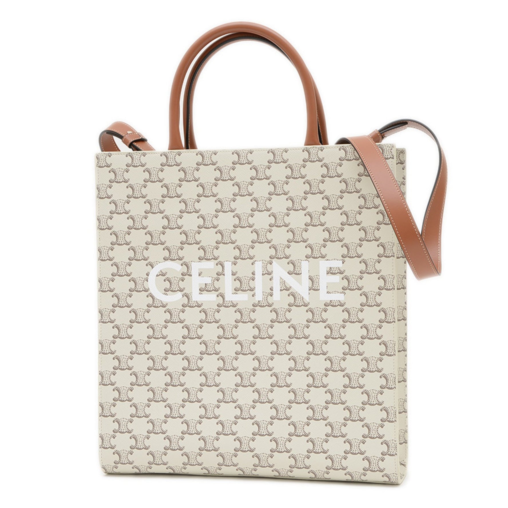 Celine Triomphe Vertical Cabas Medium Hand Shoulder Bag, Ivory Brown