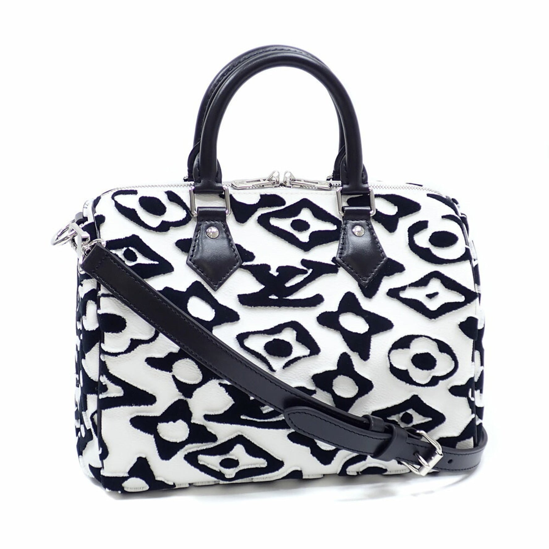Louis Vuitton x Urs Fischer Monogram Tuftage Speedy Bandouliere 25 Handbag White Black Mini Boston Bag