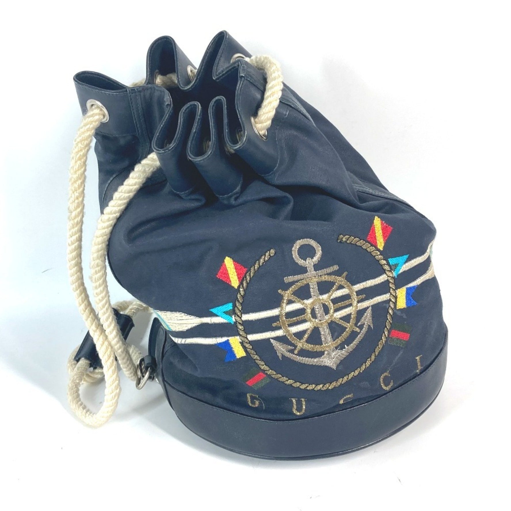 GUCCI 1.112 Marine Shoulder Bag Leather Coated Canvas