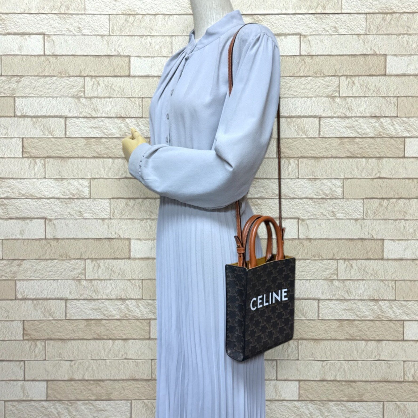 Celine Mini Vertical Cabas Triomphe Shoulder Bag Coated Canvas